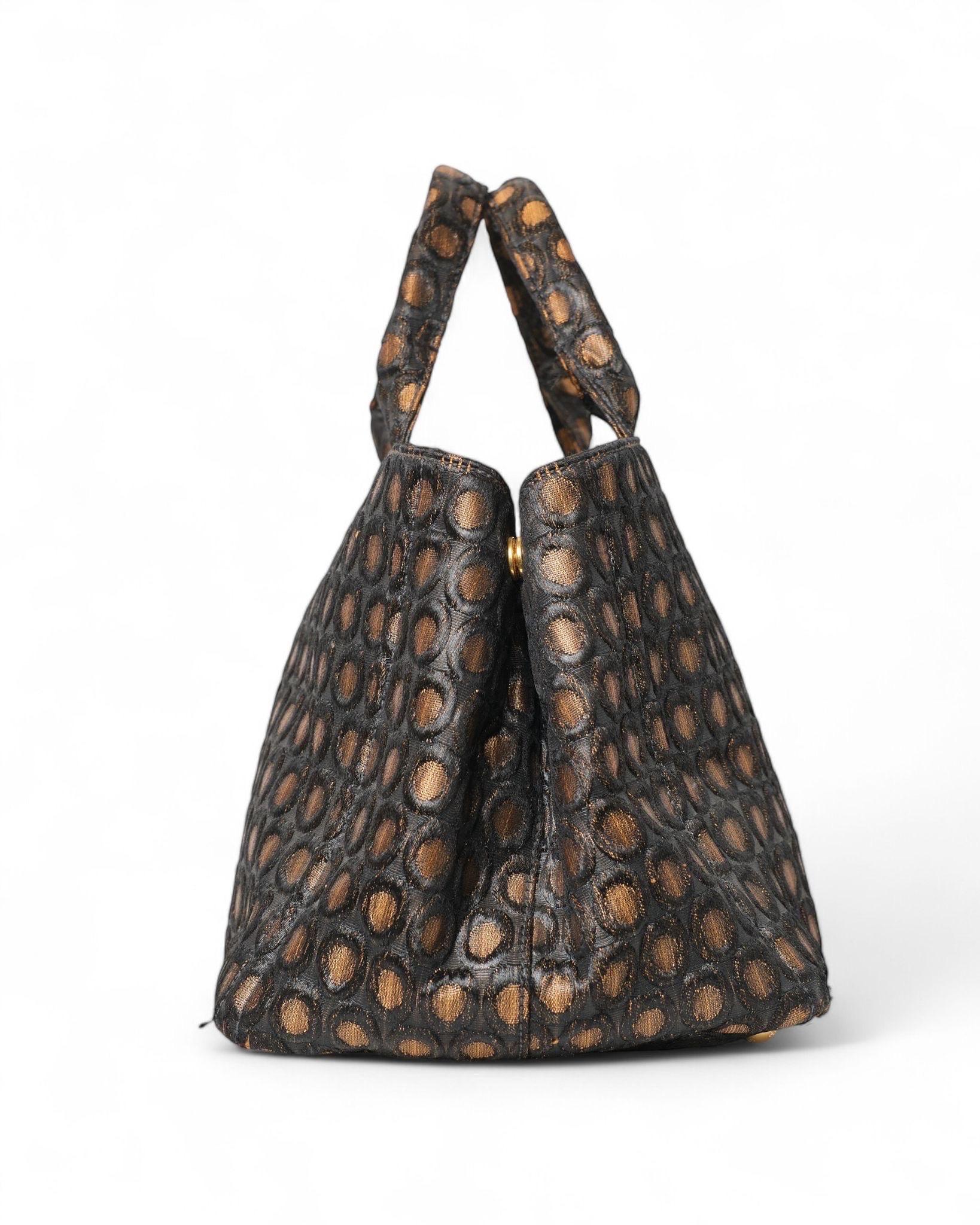 Borsa a Spalla Prada Canapa Shopper Tela Circle Marrone For Sale 5