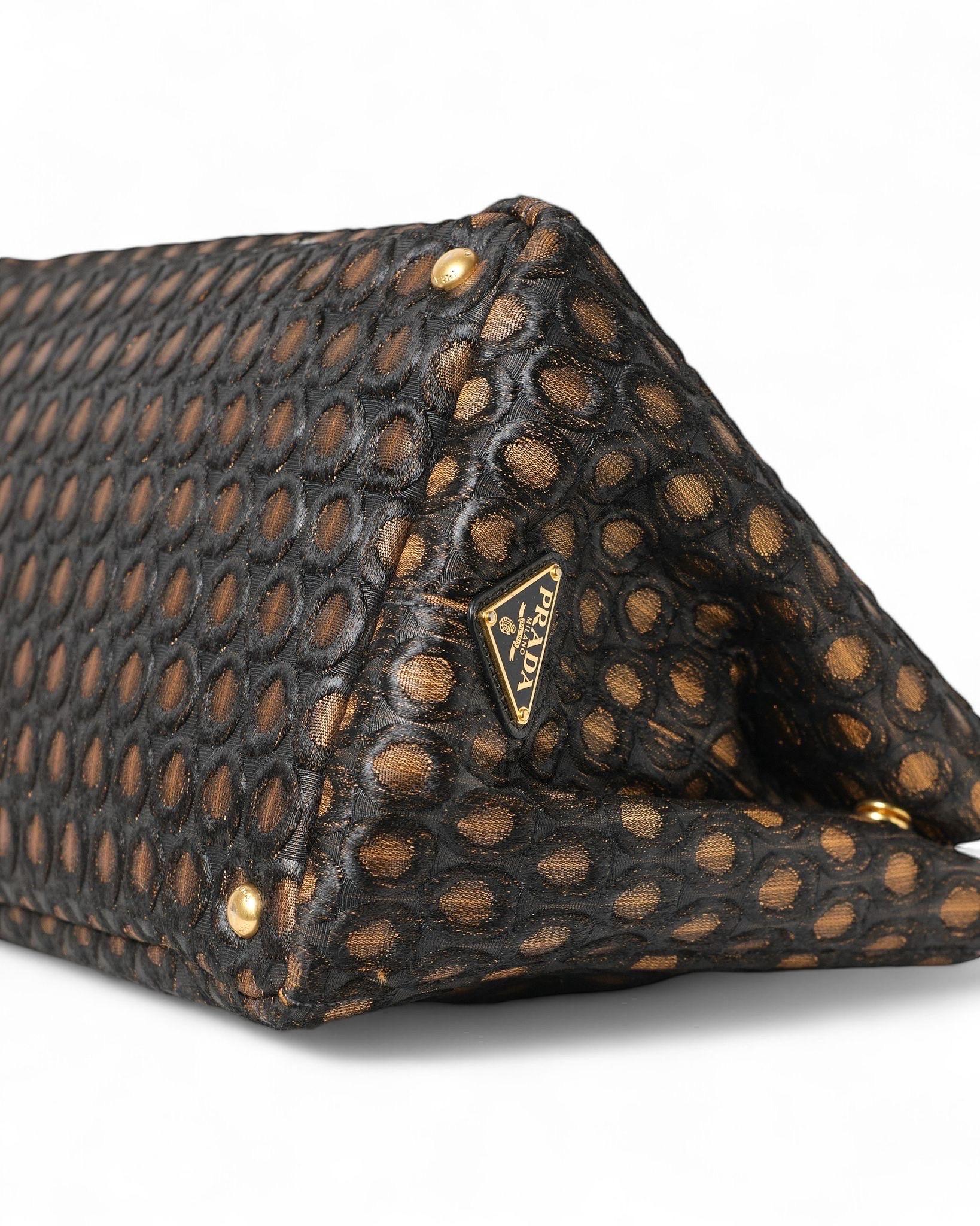 Borsa a Spalla Prada Canapa Shopper Tela Circle Marrone For Sale 6