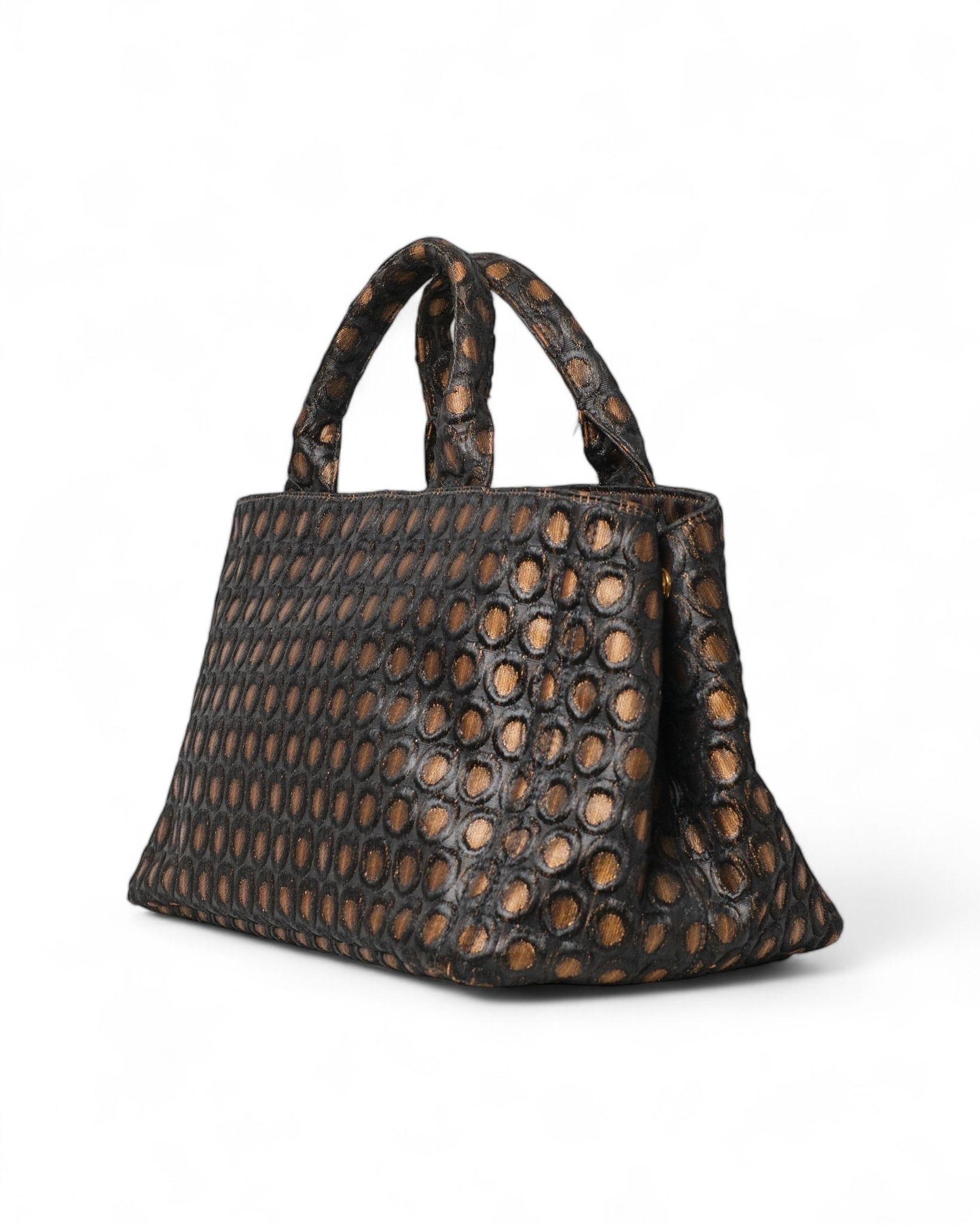 Black Borsa a Spalla Prada Canapa Shopper Tela Circle Marrone For Sale