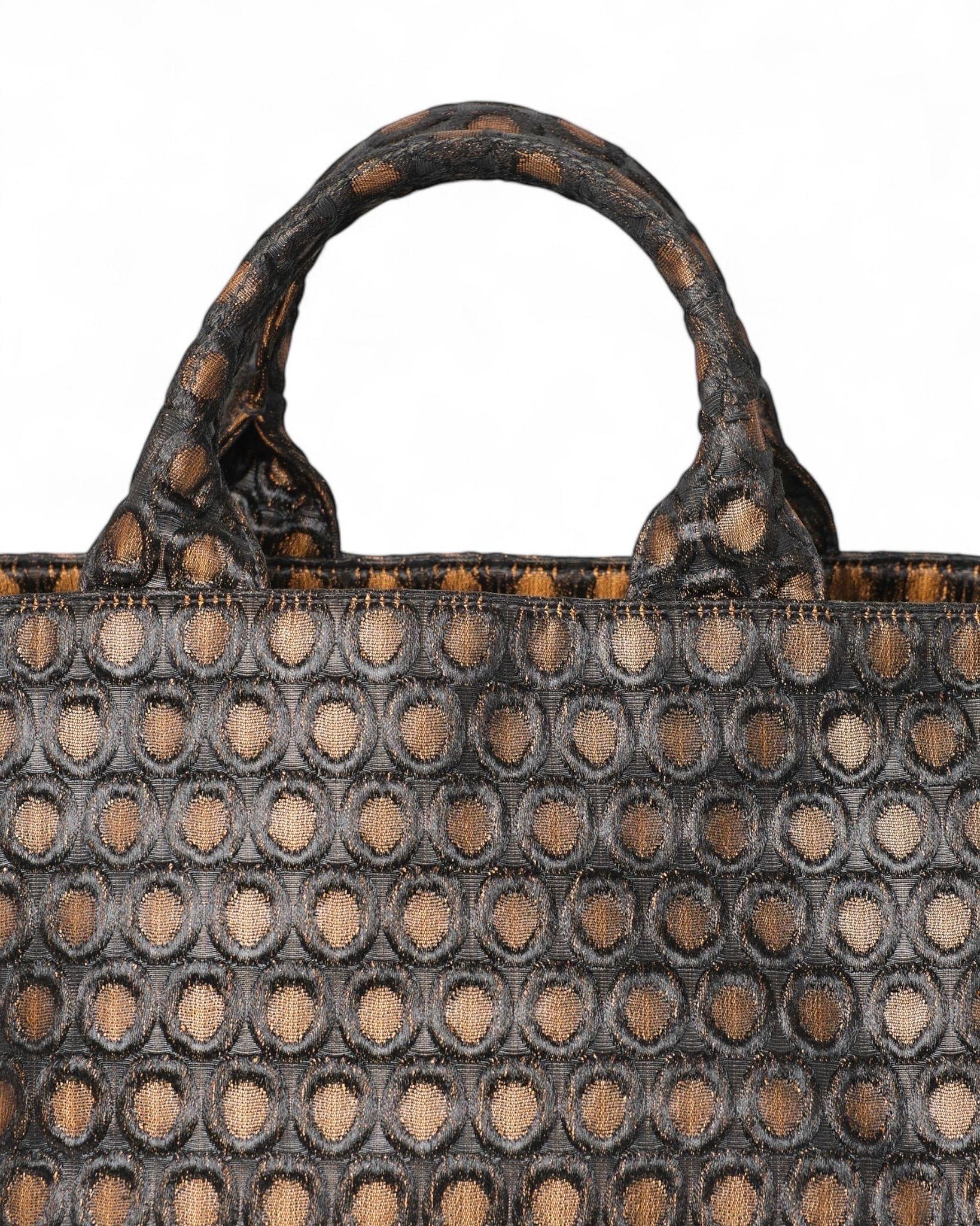 Borsa a Spalla Prada Canapa Shopper Tela Circle Marrone In Good Condition For Sale In Torre Del Greco, IT
