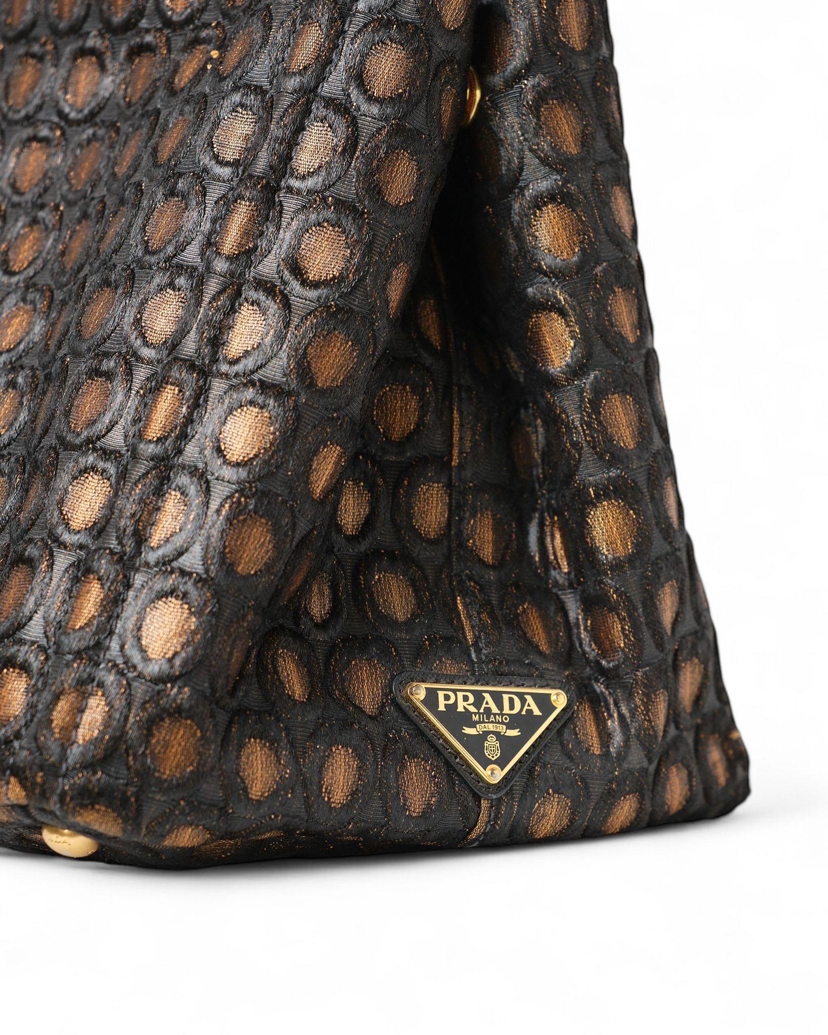 Borsa a Spalla Prada Canapa Shopper Tela Circle Marrone For Sale 1