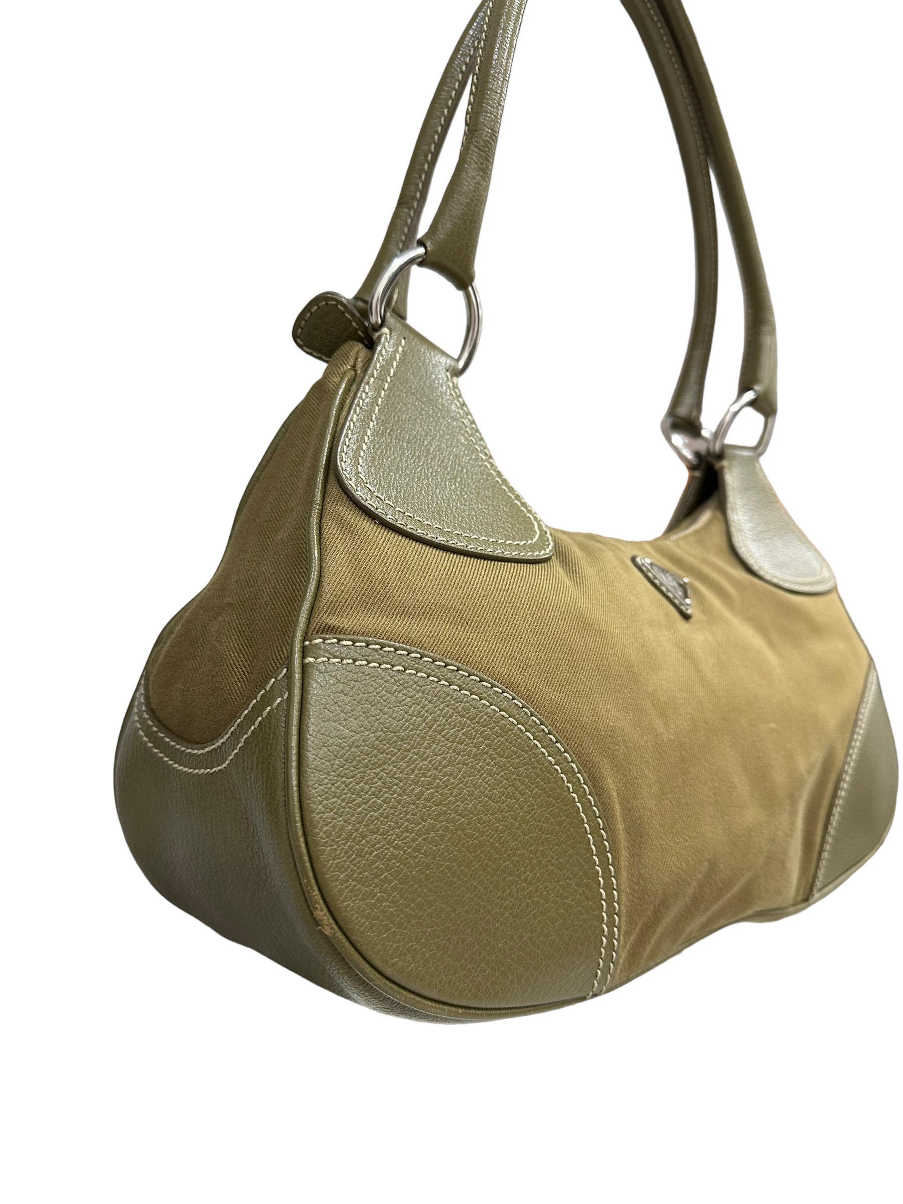 Borsa A Spalla Prada Hobo Tessuto Verde Militare  2