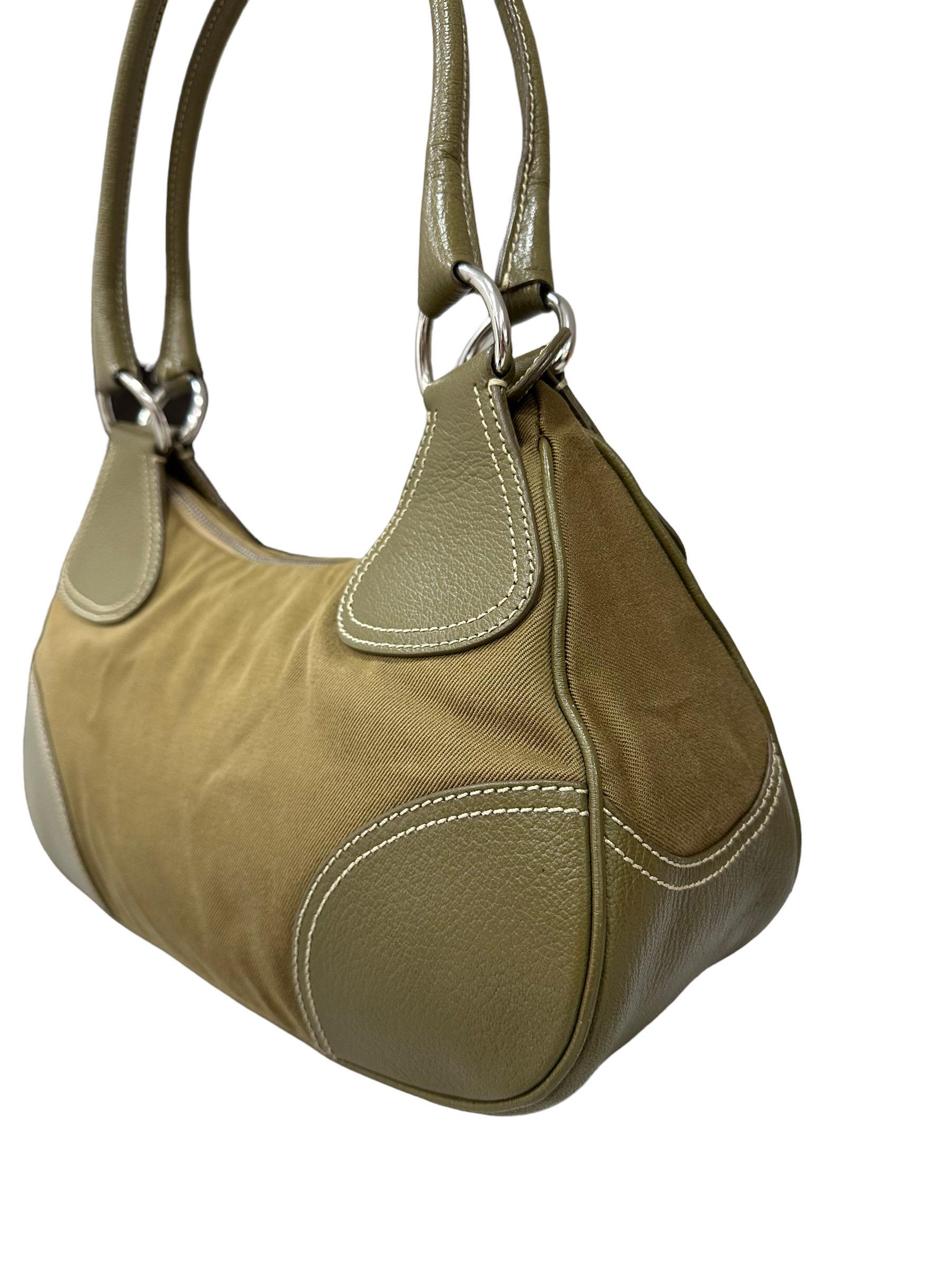 Borsa A Spalla Prada Hobo Tessuto Verde Militare  4