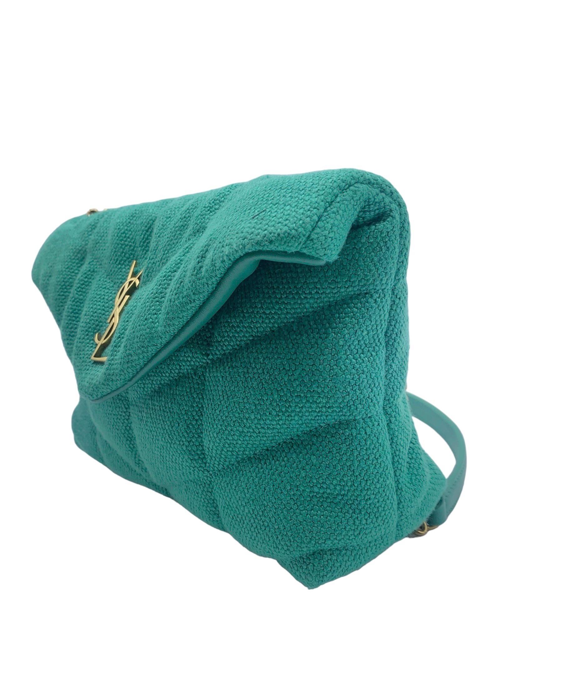 Borsa A Spalla Saint Laurent Puffer Toy Tela Verde In Good Condition For Sale In Torre Del Greco, IT