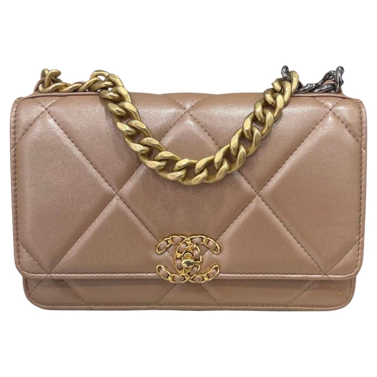 Chanel Brown Quilted 19 Wallet On Chain WOC Crossbody Bag