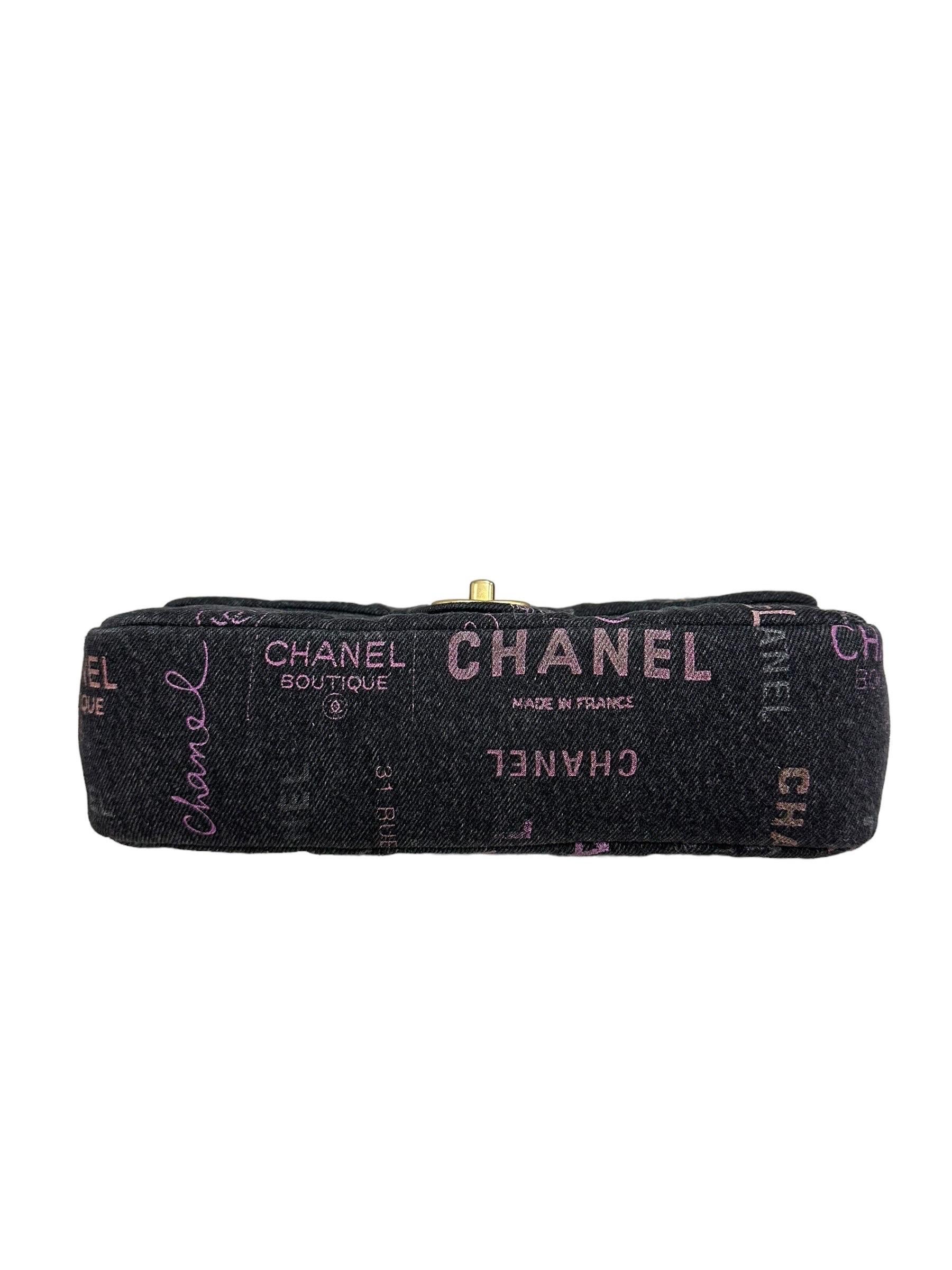 Borsa A Tracolla Chanel 2.55 Graffiti Denim Nero L.E. 2023 For Sale 7
