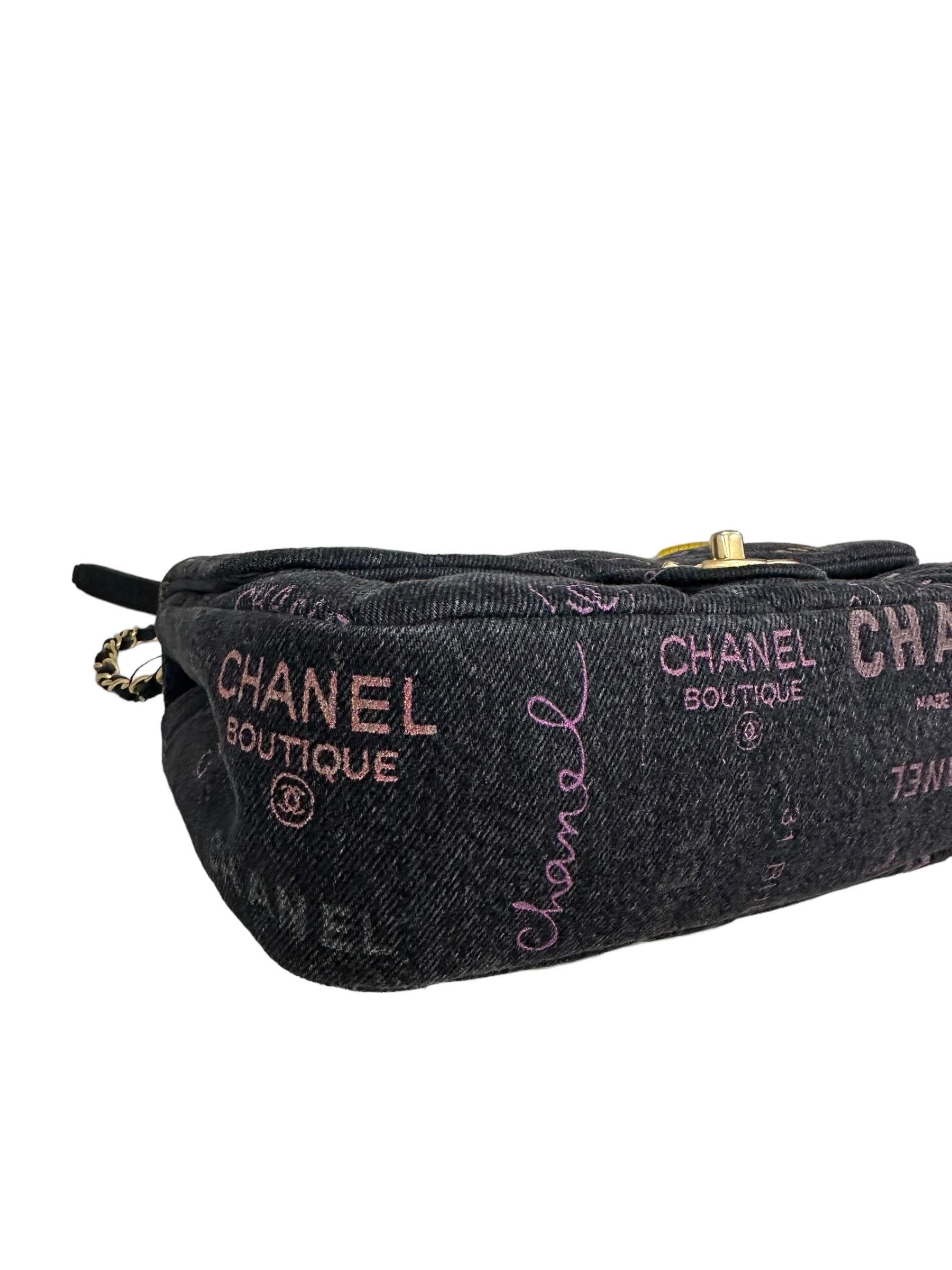 Borsa A Tracolla Chanel 2.55 Graffiti Denim Nero L.E. 2023 For Sale 8