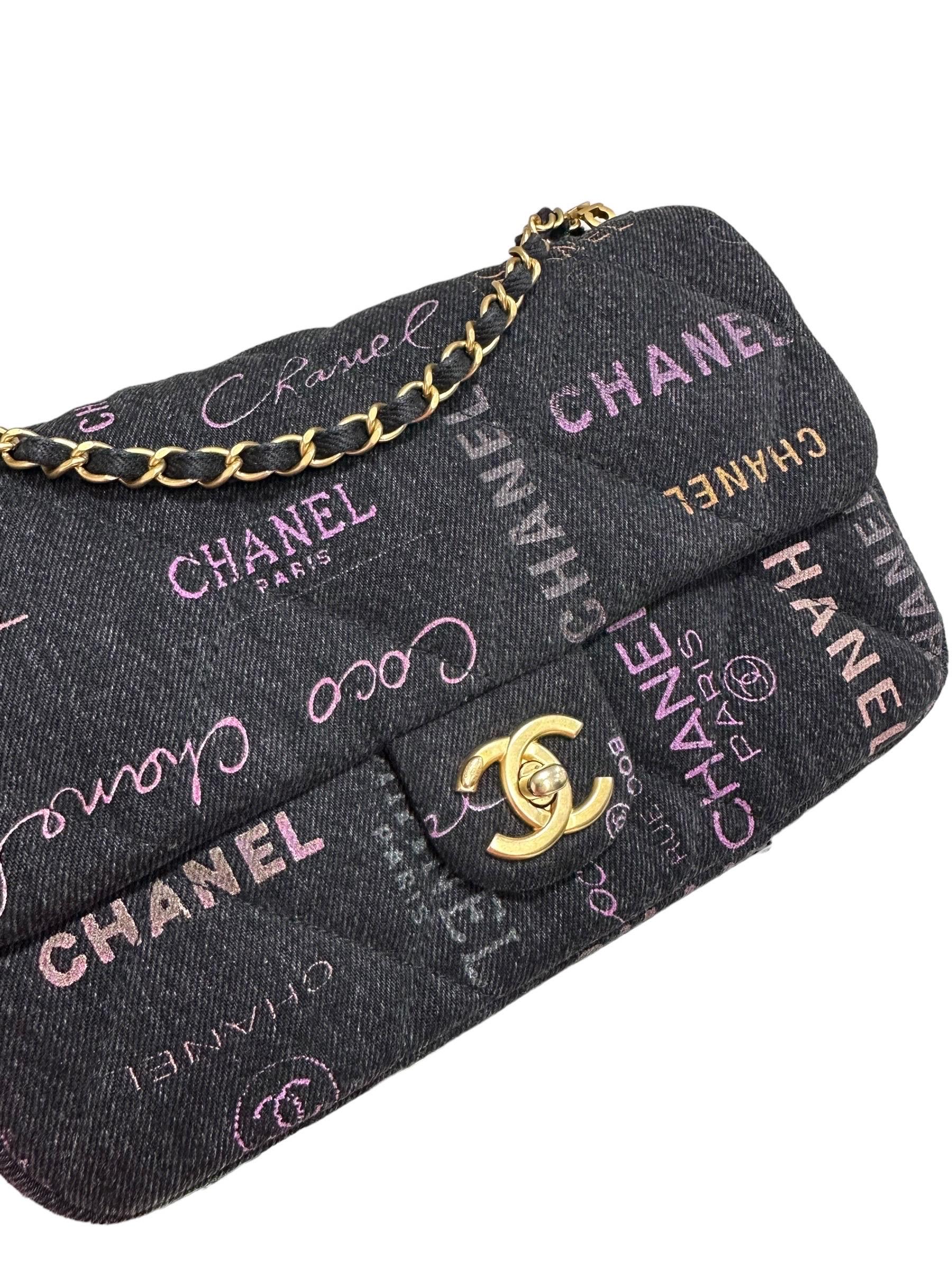 Borsa A Tracolla Chanel 2.55 Graffiti Denim Nero L.E. 2023 For Sale 1