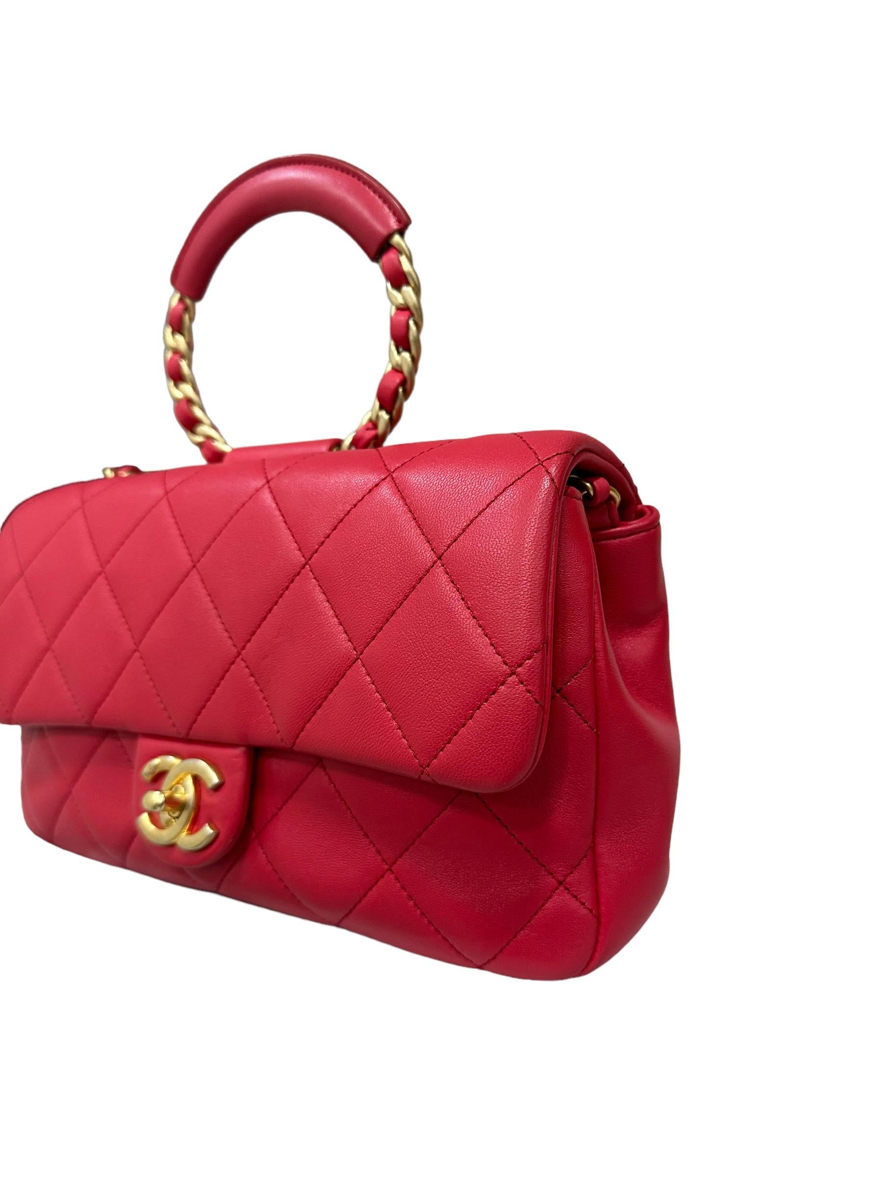 Red Borsa A Tracolla Chanel Circle Handle Pelle Liscia Rossa 2019 For Sale