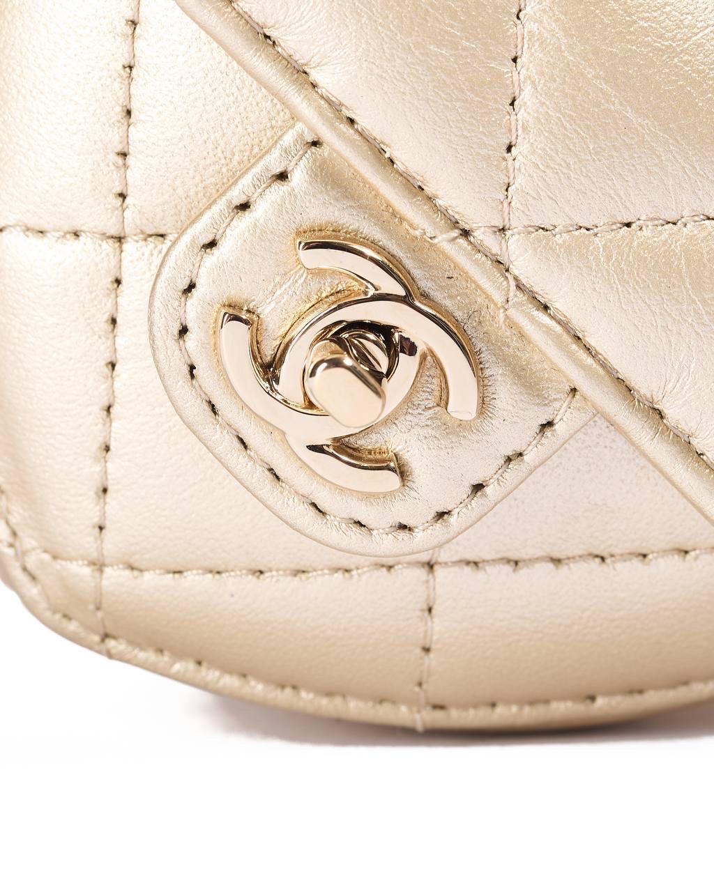 White Borsa a Tracolla Chanel Heart Micro Timeless Oro For Sale