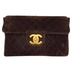 Borsa A Tracolla Chanel Maxi Jumbo Big Logo Velluto Marrone