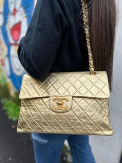 Borsa A Tracolla Chanel Maxi Jumbo In Pelle Liscia Oro 1989/1991