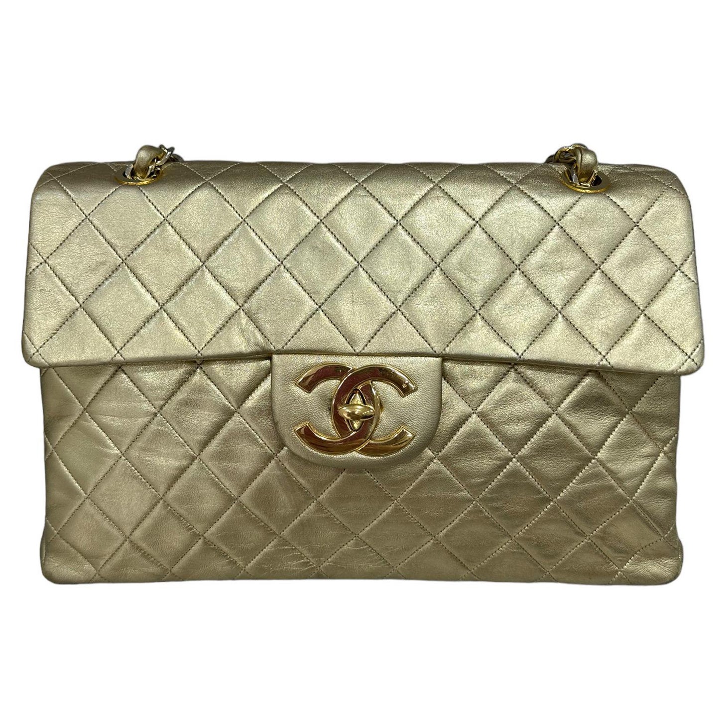 Borsa A Tracolla Chanel Maxi Jumbo In Pelle Liscia Oro 1989/1991