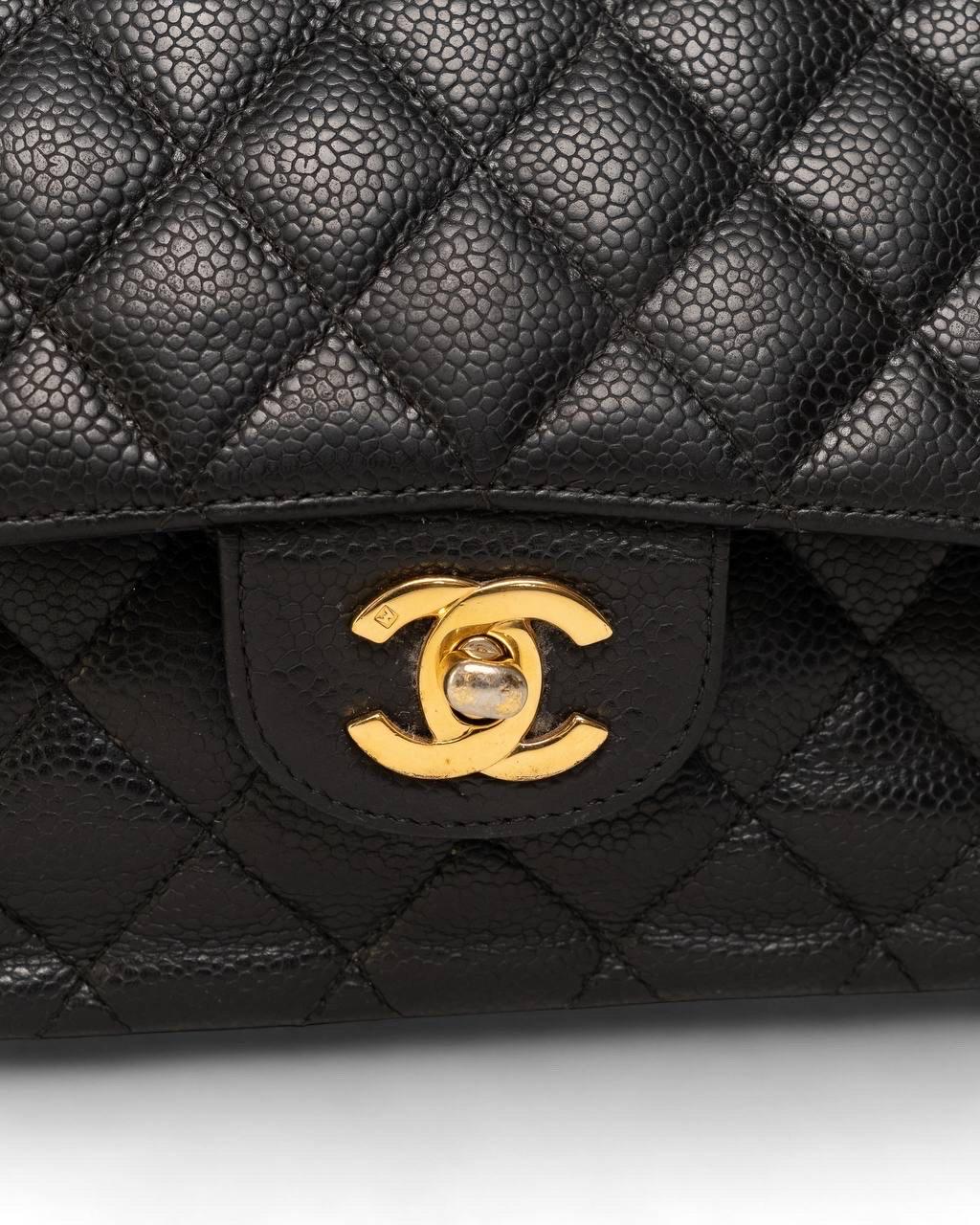 Borsa a Tracolla Chanel Timeless Double rabat 2.55 Caviar Nera Bon état à Torre Del Greco, IT
