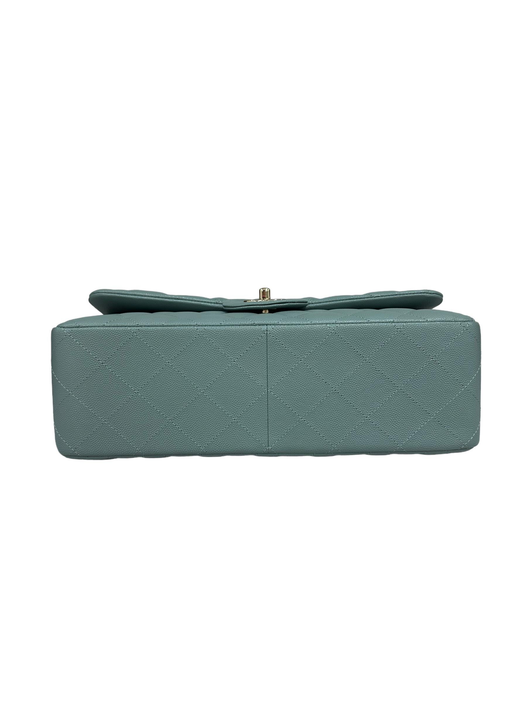 Borsa A Tracolla Chanel Timeless Jumbo Pelle Caviar Azzurra 5