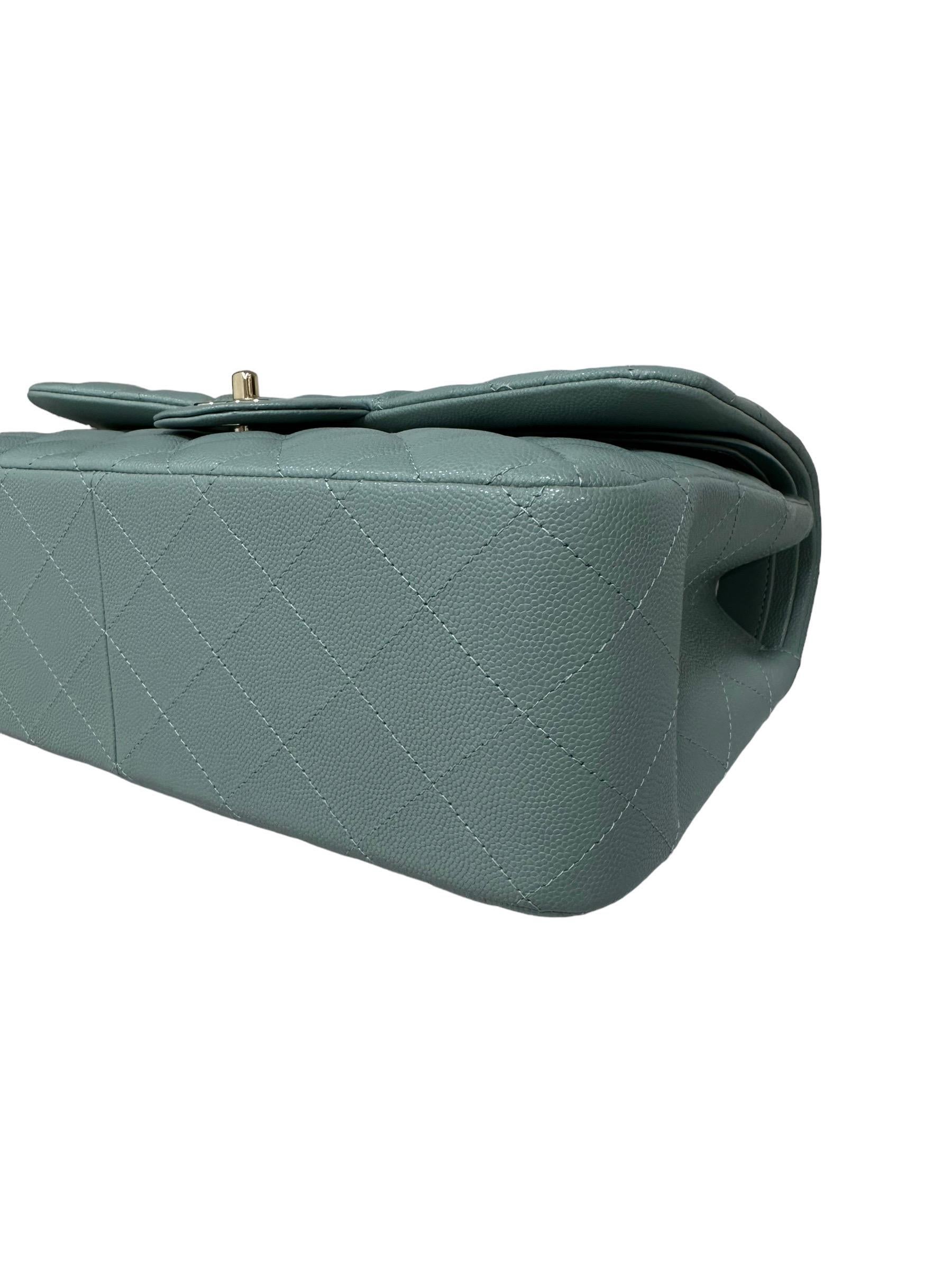 Borsa A Tracolla Chanel Timeless Jumbo Pelle Caviar Azzurra 7