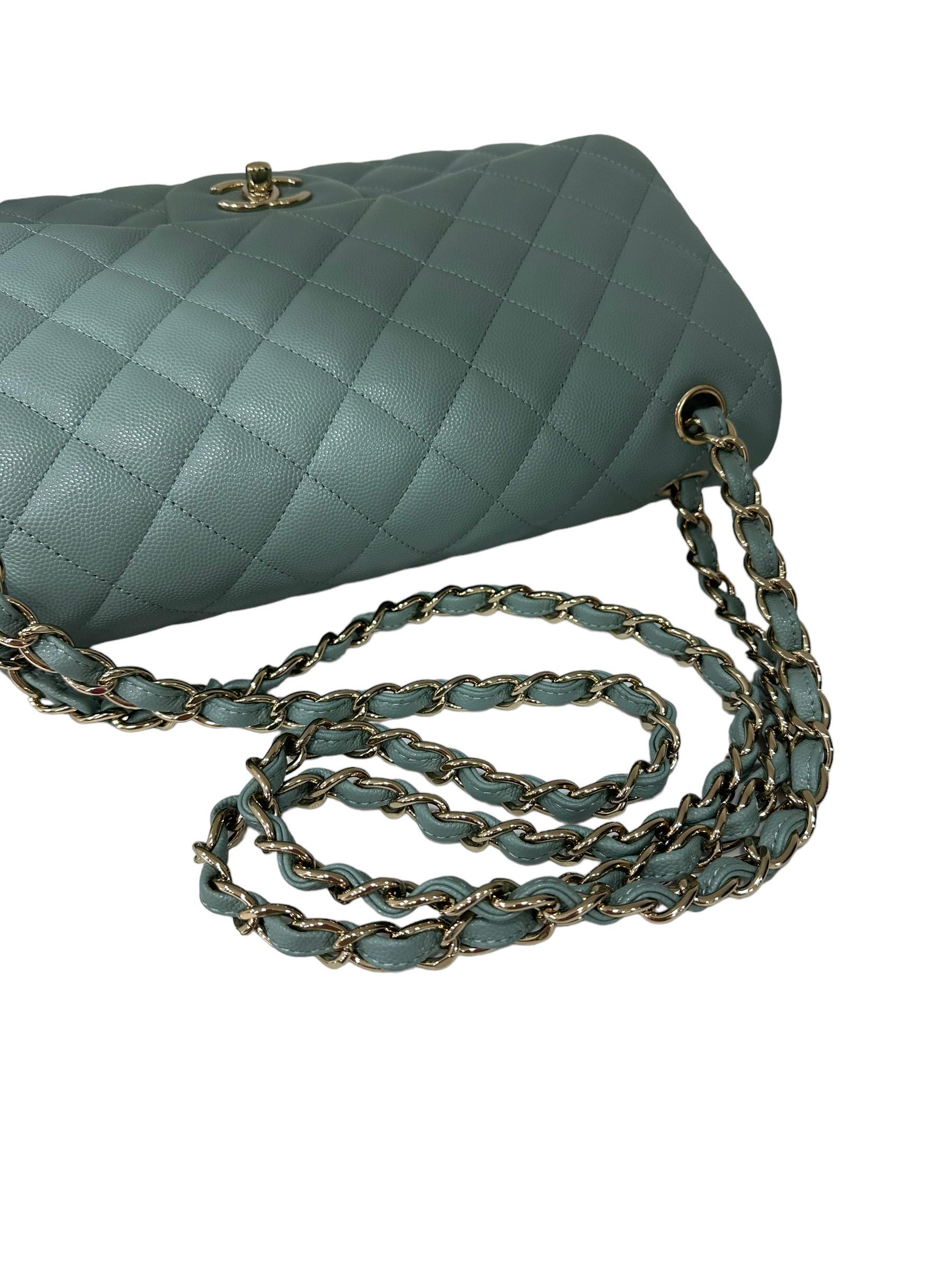 Borsa A Tracolla Chanel Timeless Jumbo Pelle Caviar Azzurra 8