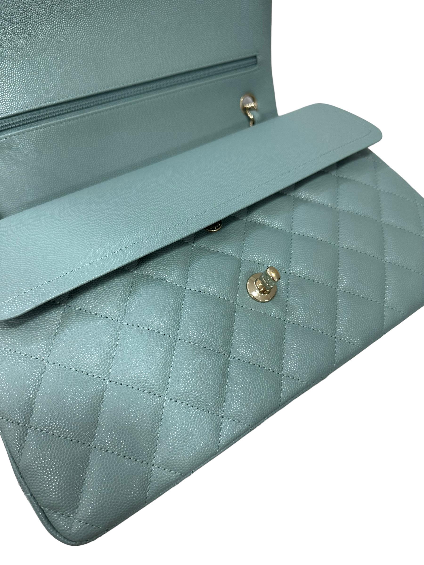 Borsa A Tracolla Chanel Timeless Jumbo Pelle Caviar Azzurra 9