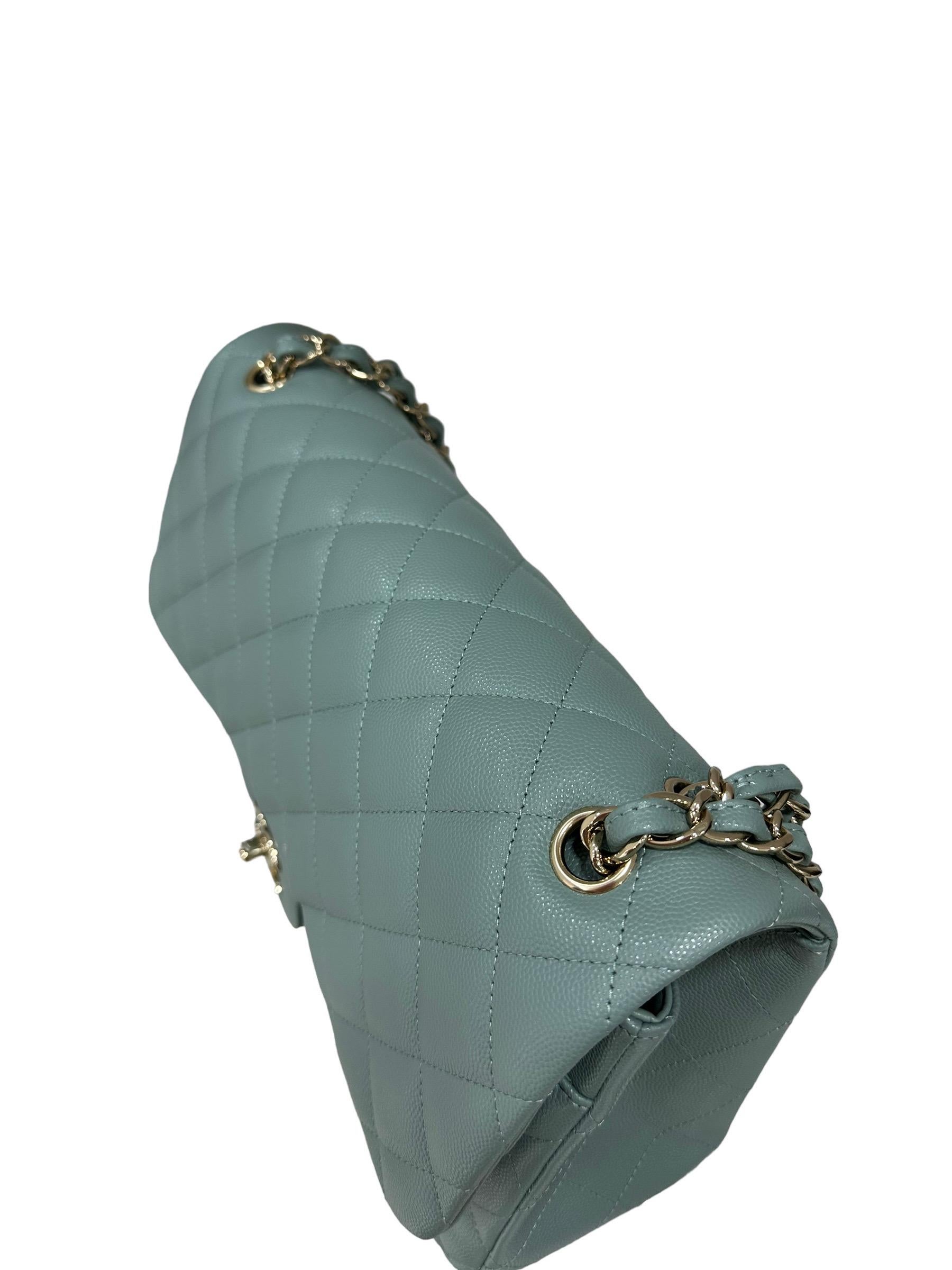 Borsa A Tracolla Chanel Timeless Jumbo Pelle Caviar Azzurra