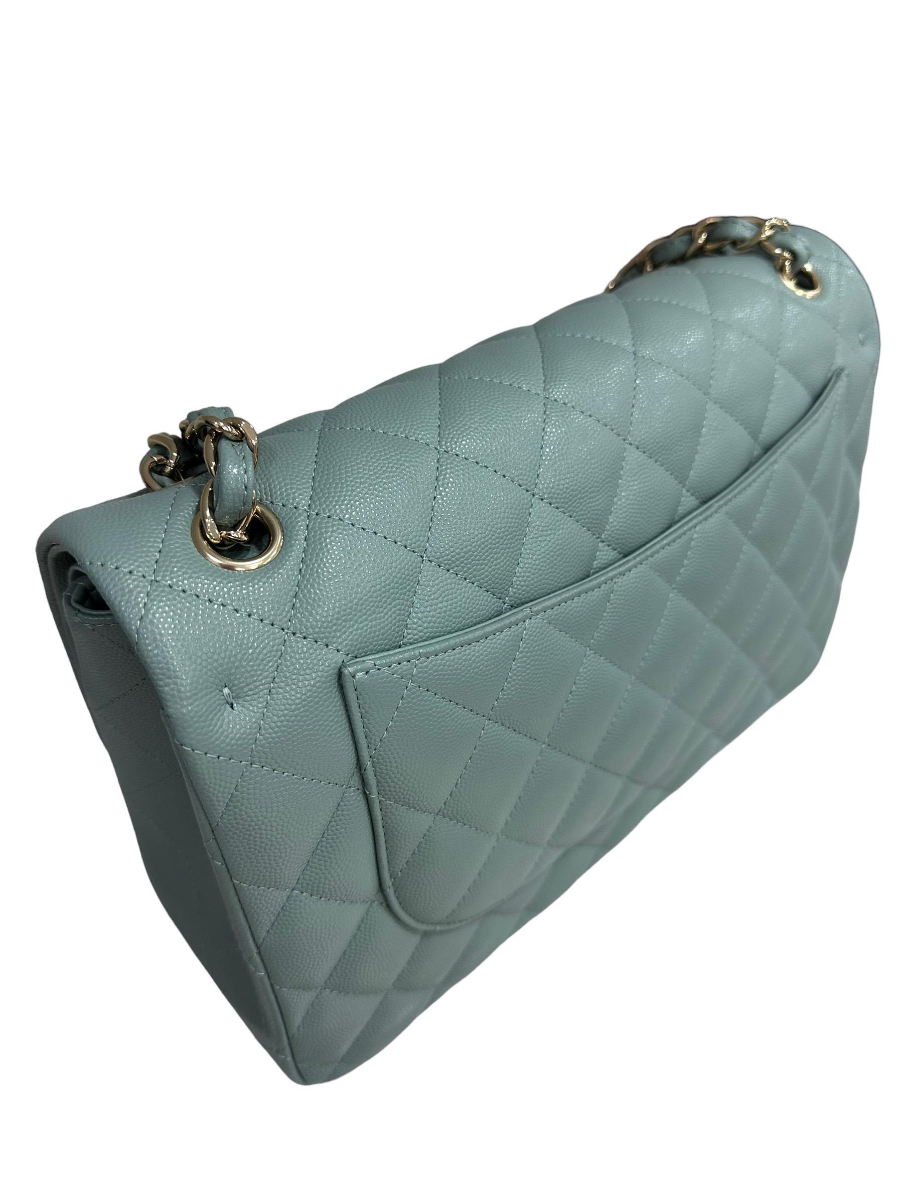 Borsa A Tracolla Chanel Timeless Jumbo Pelle Caviar Azzurra 1