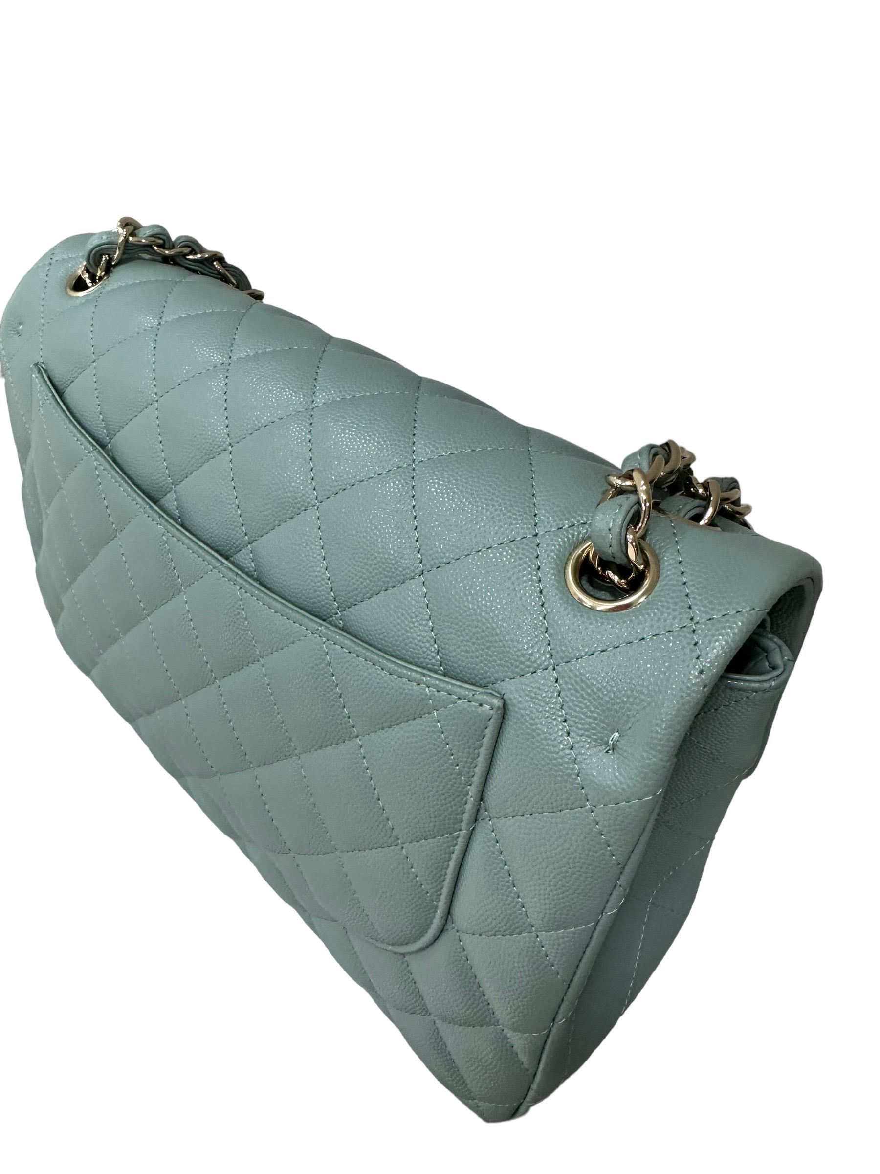 Borsa A Tracolla Chanel Timeless Jumbo Pelle Caviar Azzurra