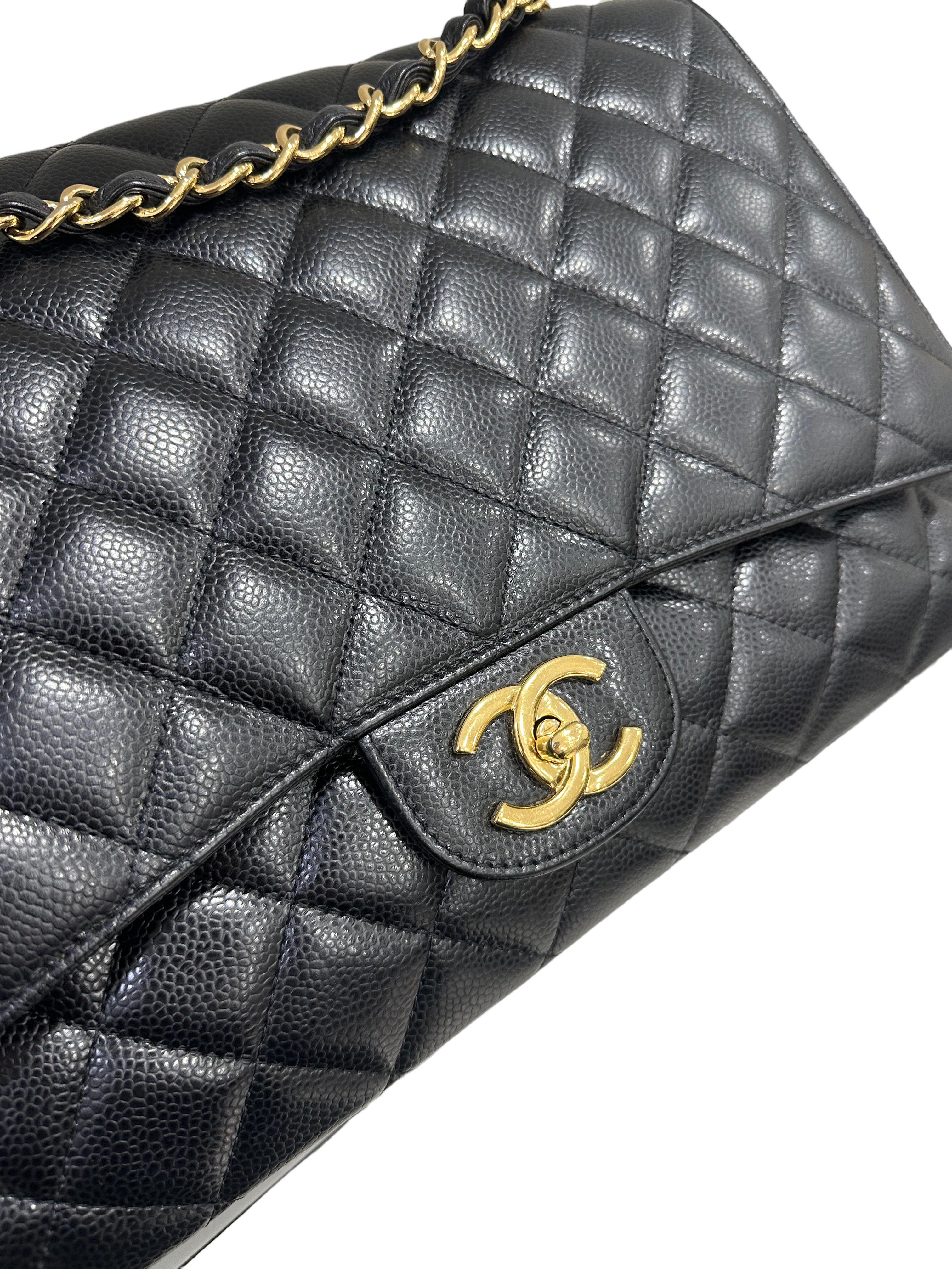 Women's Borsa A Tracolla Chanel Timeless Maxi Jumbo Caviar Nera Oro 2014/2015 For Sale