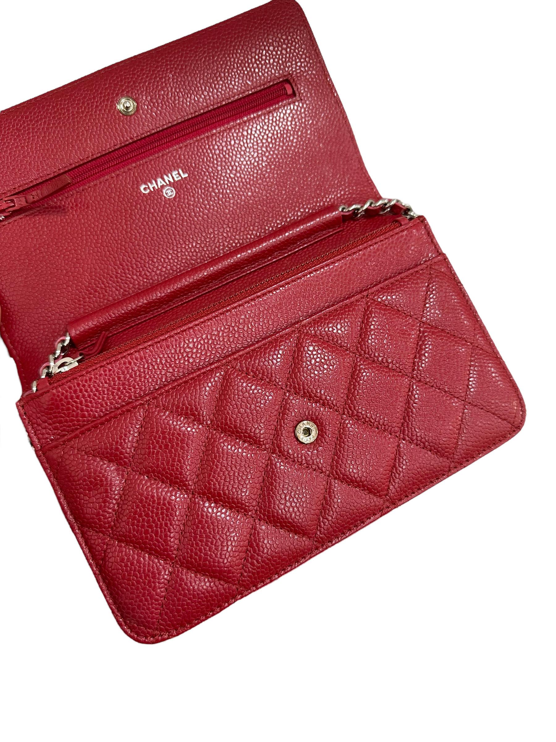 Borsa A Tracolla Chanel Brieftasche an Kette Kaviar Rossa 2014 im Angebot 7