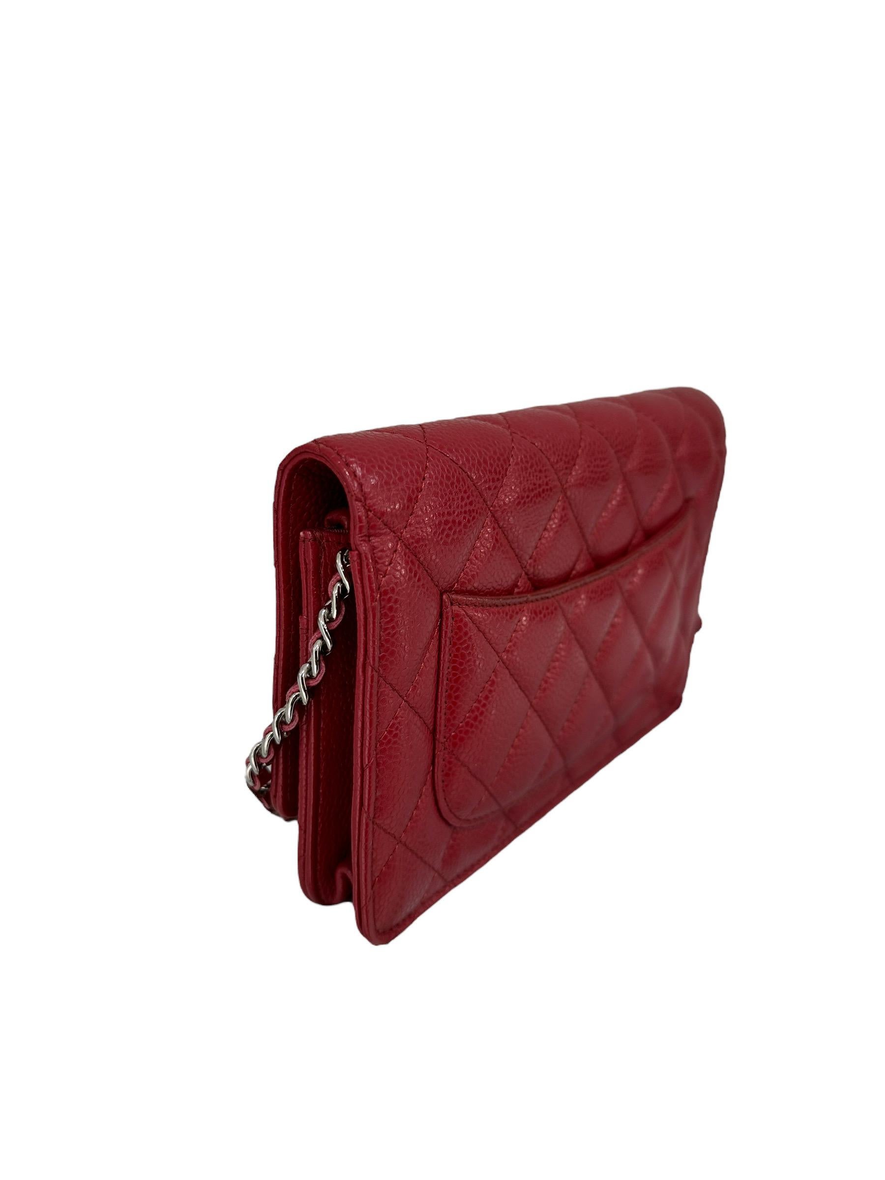 Borsa A Tracolla Chanel Brieftasche an Kette Kaviar Rossa 2014 im Angebot 3