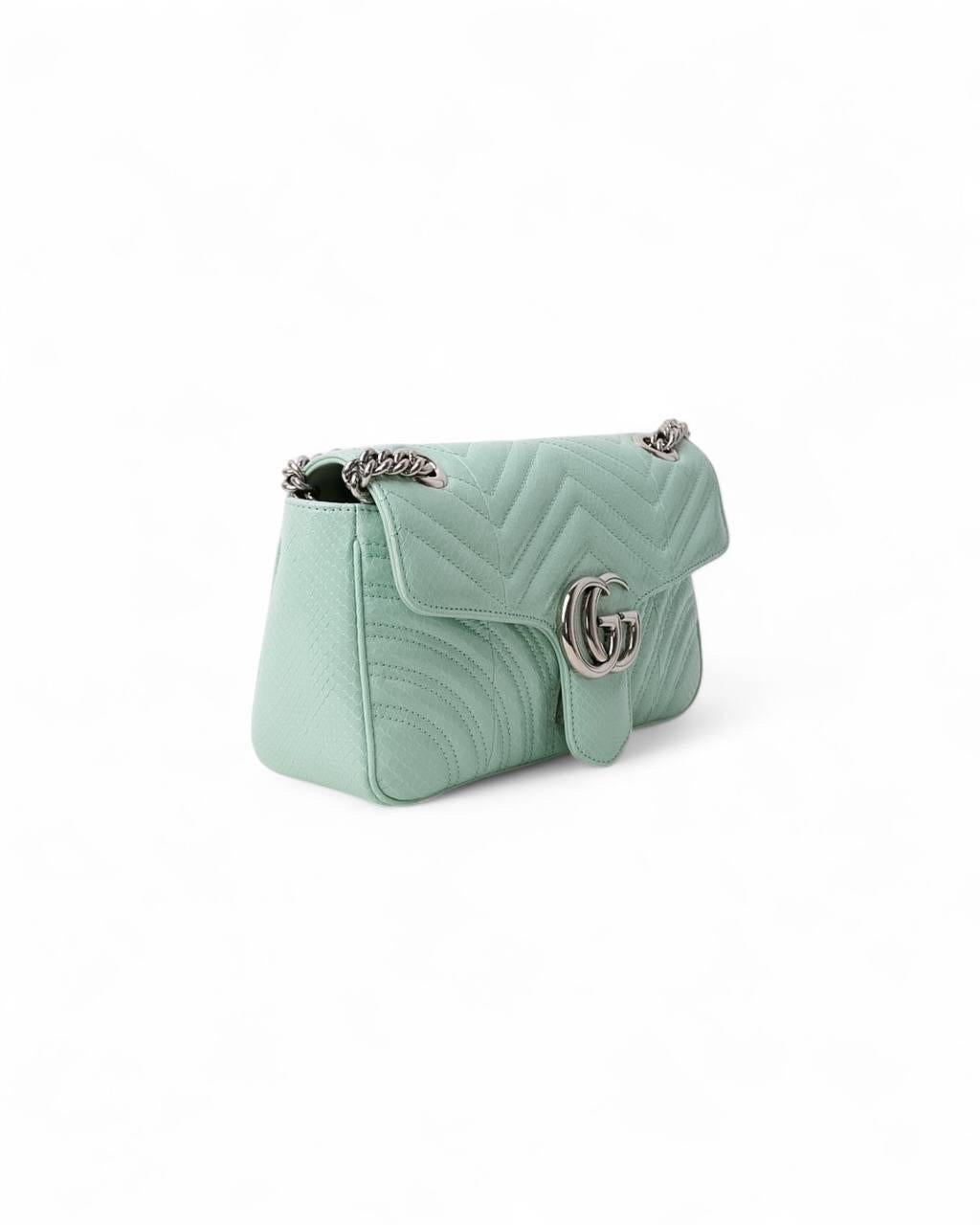 Gray Borsa a Tracolla Gucci GG Marmont Pitone Vernice Tiffany