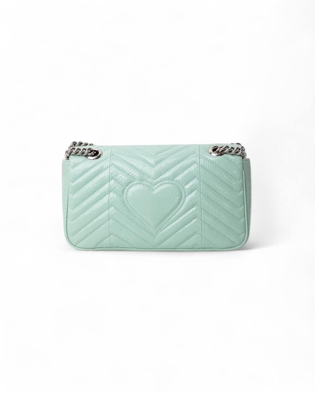 Borsa a Tracolla Gucci GG Marmont Pitone Vernice Tiffany 3
