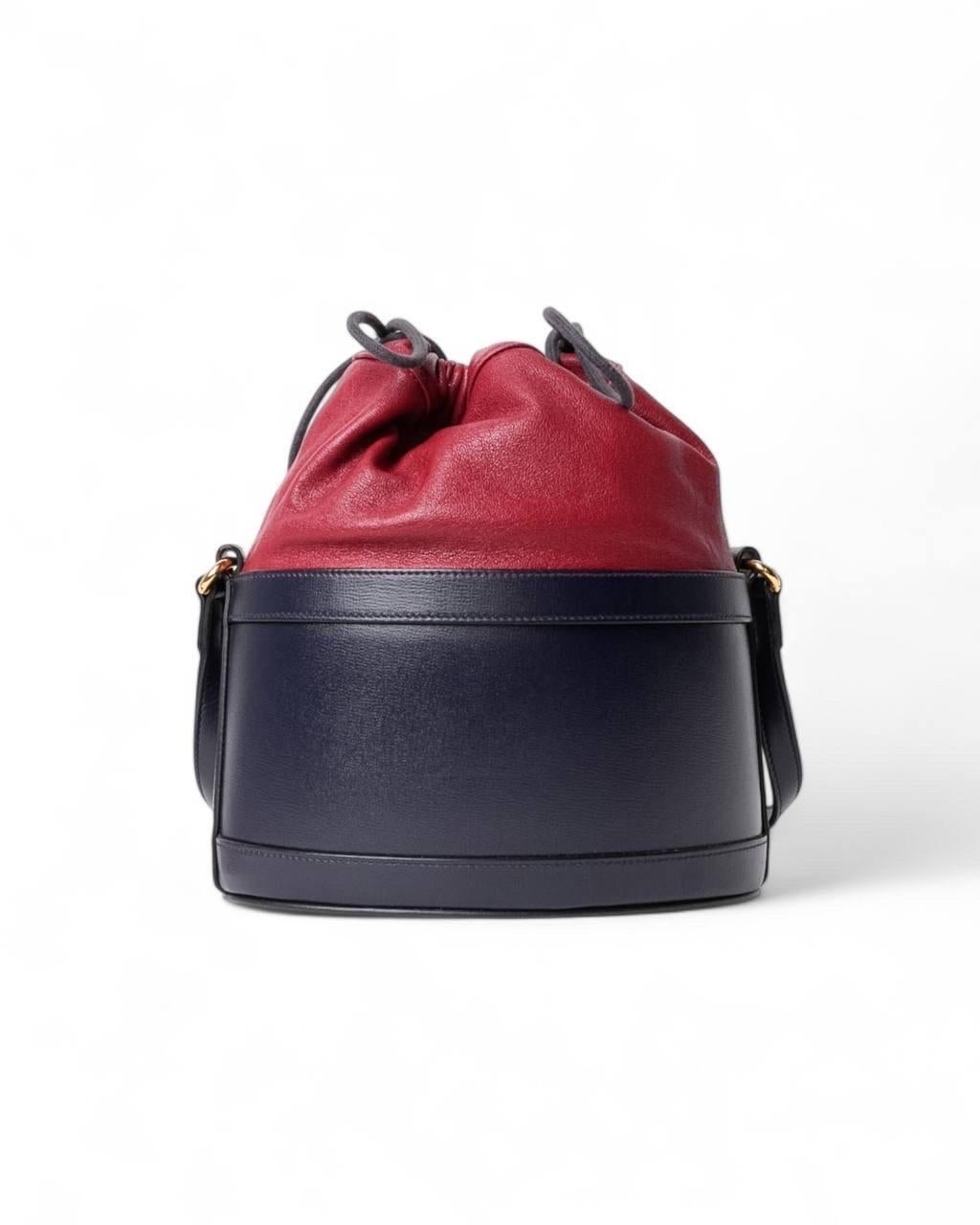 Borsa a Tracolla Gucci Horsebit 1955 Secchiello Medium Blu For Sale 7
