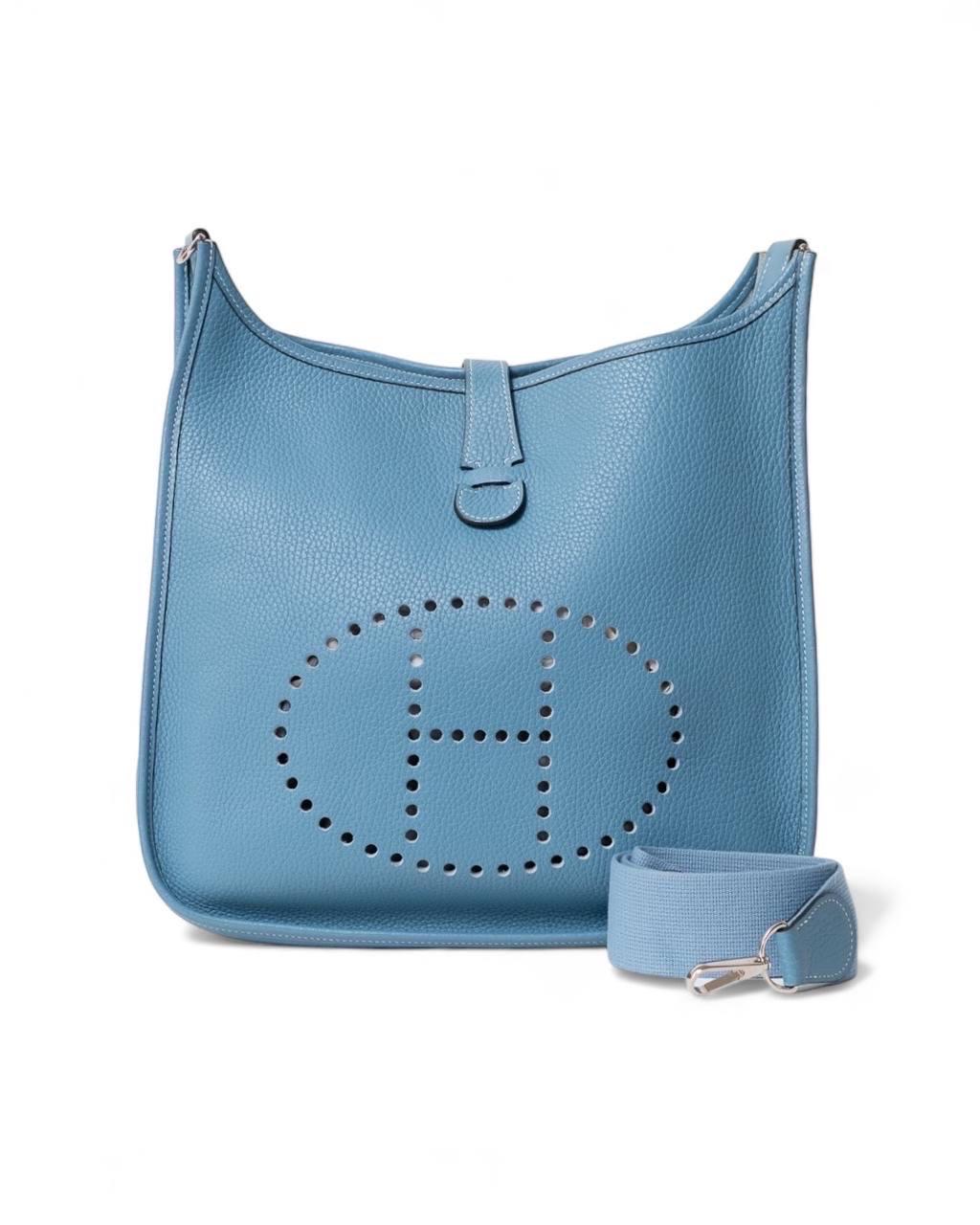 Women's Borsa A Tracolla Hermès Evelyne 29 Togo Bleu Jean
