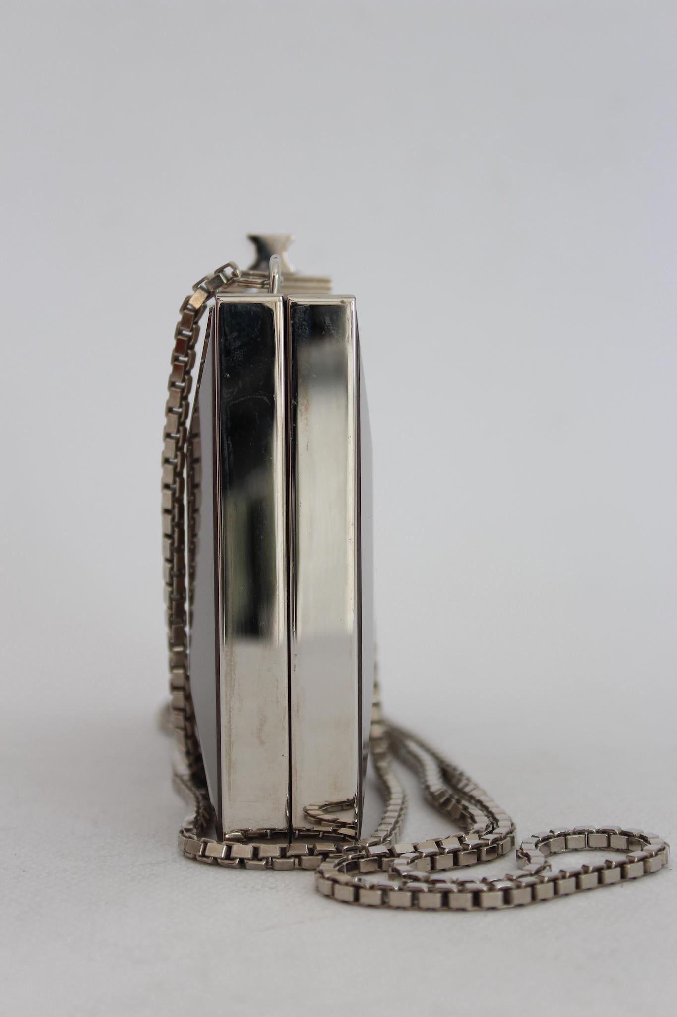 Women's Salvatore Ferragamo Gray Metal Mother of Pearl Type Shoulder Bag Vintage 1970s