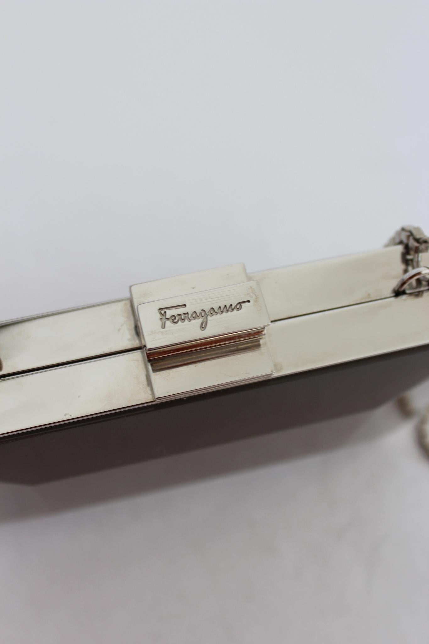 Salvatore Ferragamo Gray Metal Mother of Pearl Type Shoulder Bag Vintage 1970s 2
