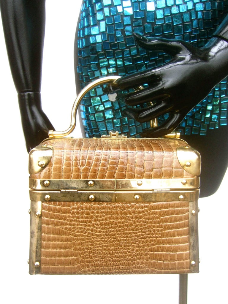 Borsa Bella Italian Embossed Mocha Brown Box Purse c 1980s at