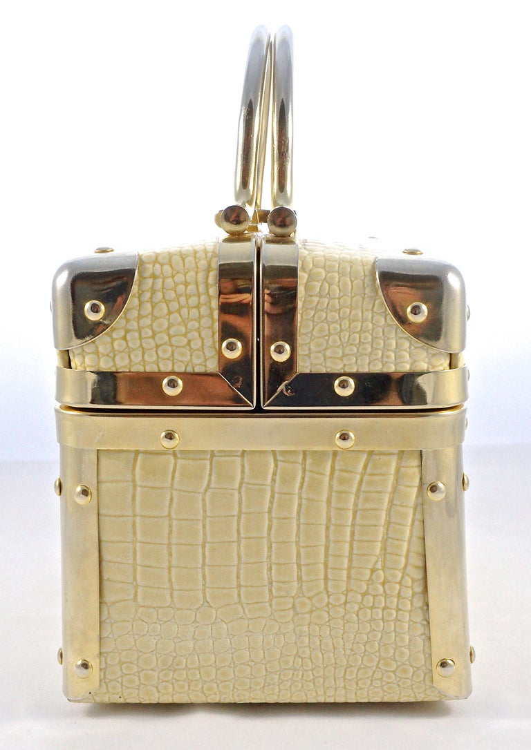 Borsa Bella Italy Cream Yellow Train Box Bag with Gold Tone Trim, circa