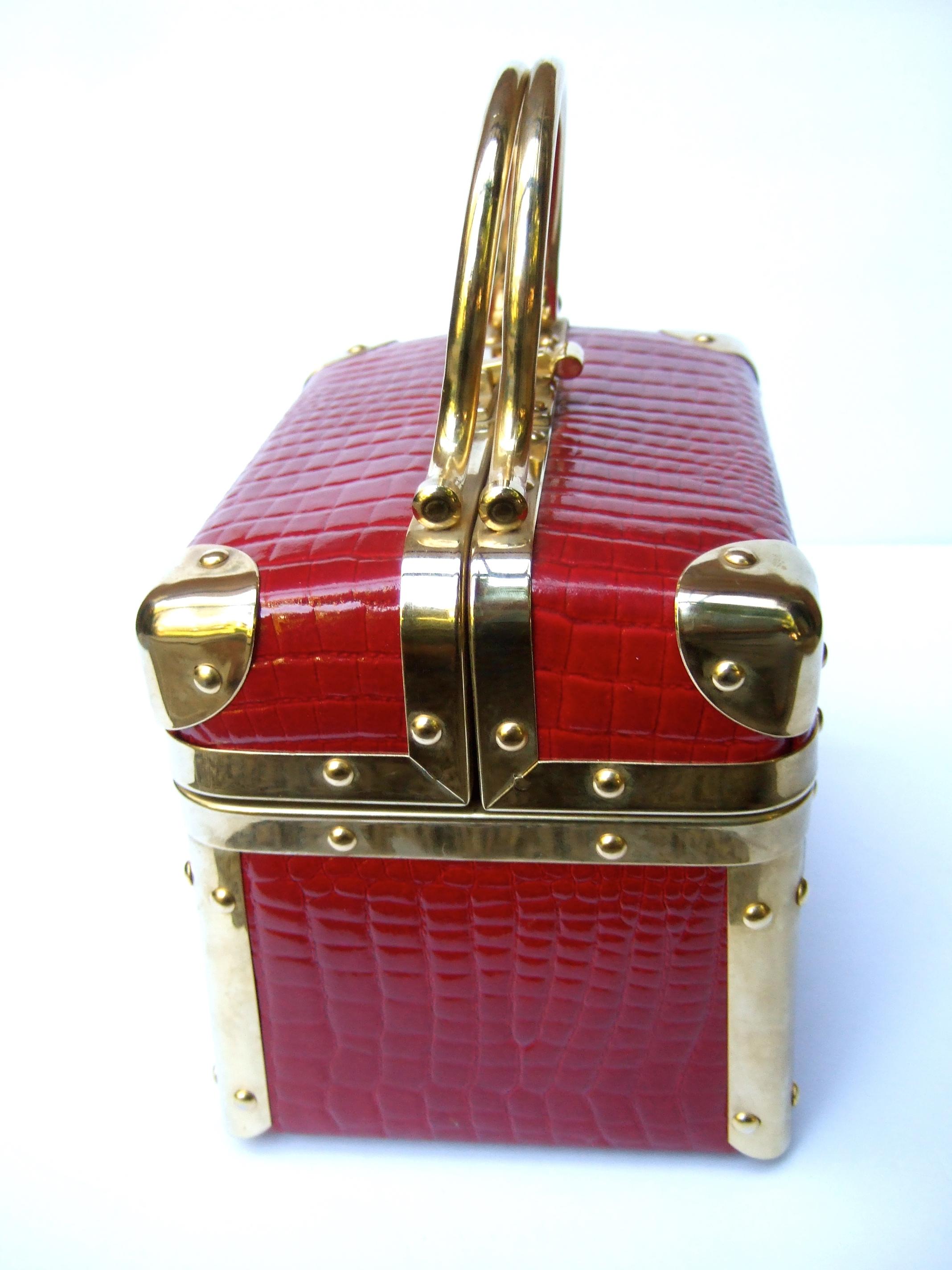 Borsa Bella Italy Embossed Scarlet Red Leather Box Purse c 1980s 3