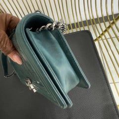 CHANEL Boy Large Bag in Oil Green Quilted Leather with Logo On Back