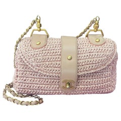 CHANEL Bag in Pink Raffia with Chain and Leather, Gold Hardware, Anni2000