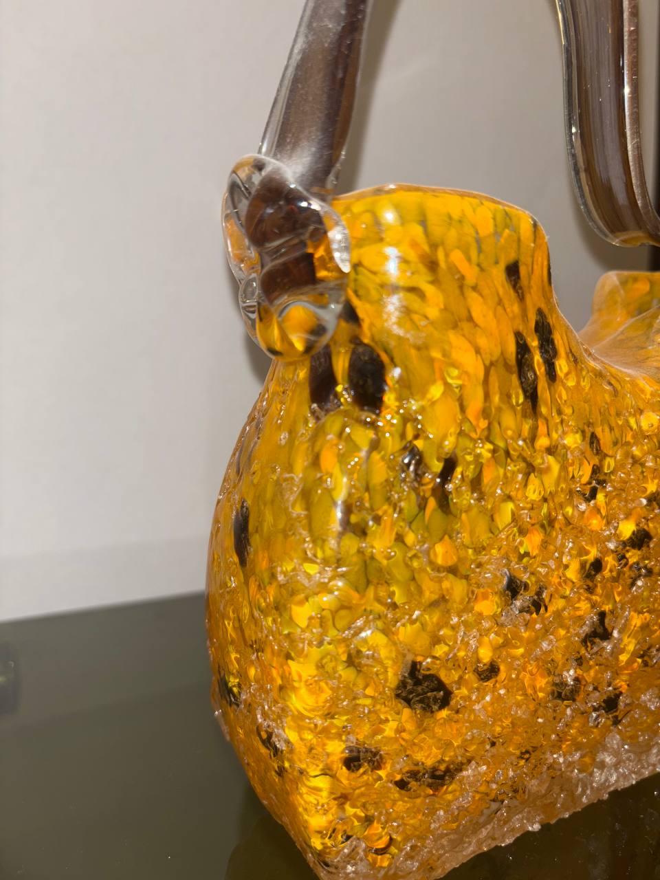 Mid-Century Modern Vase sculpture sac  verre de Murano imprimé d'un léopard, fait à la main 1960 en vente