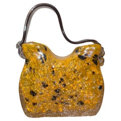 Vase Skulptur Tasche  handgefertigtes Muranoglas mit Leopardenmuster 1960