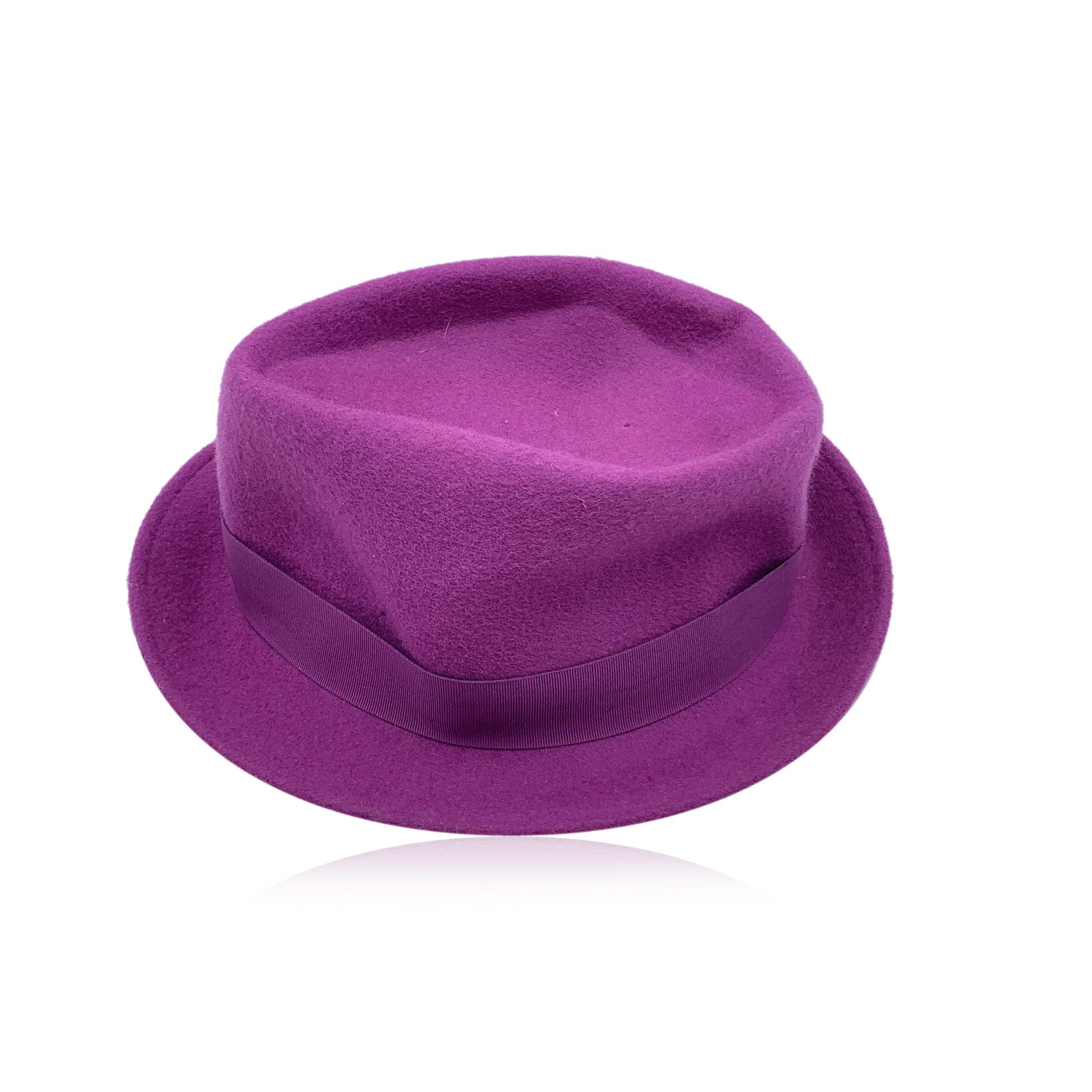 Borsalino Purple Felt Wool Hat with Ribbon One Size In Excellent Condition In Rome, Rome