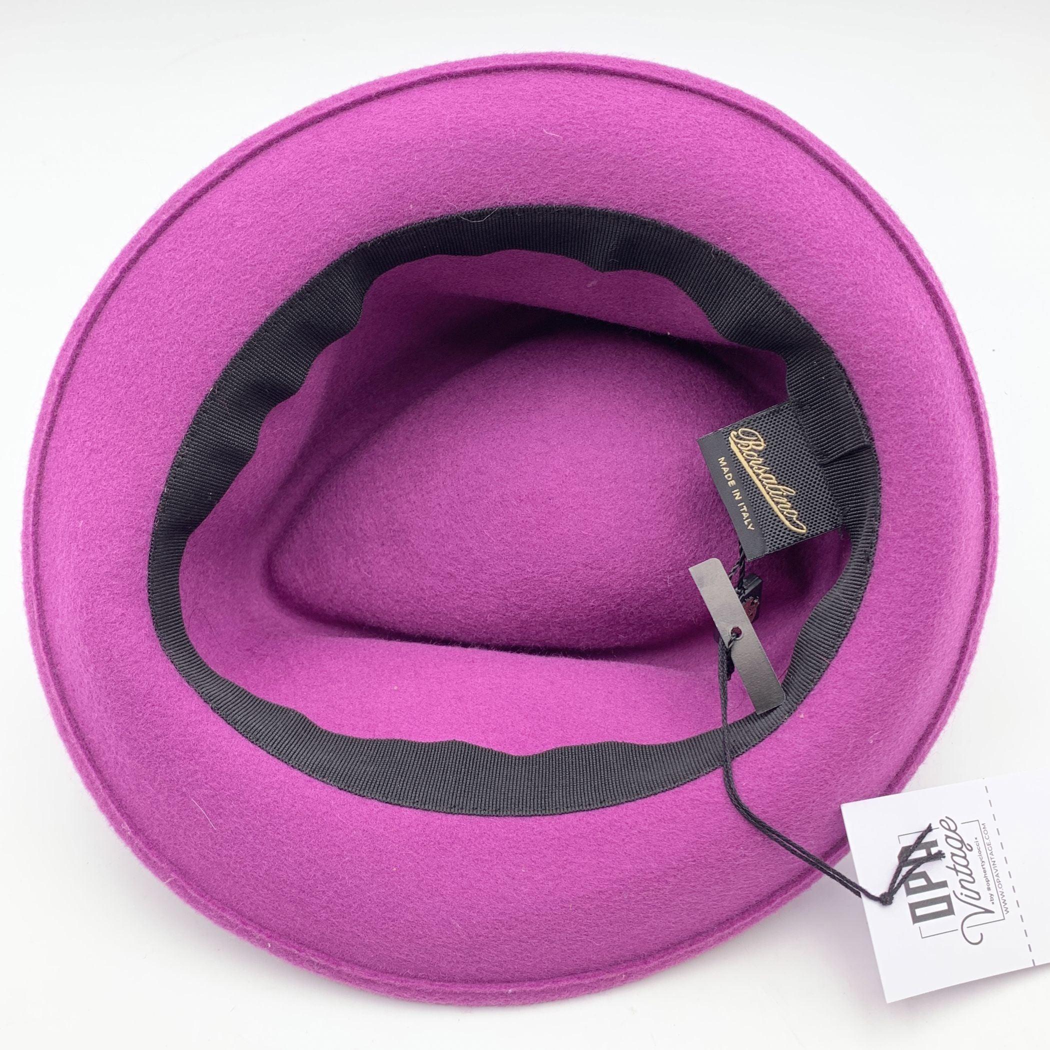 Women's Borsalino Purple Felt Wool Hat with Ribbon One Size