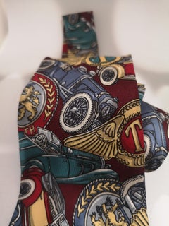 Borsalino red multicoloured cars silk tie