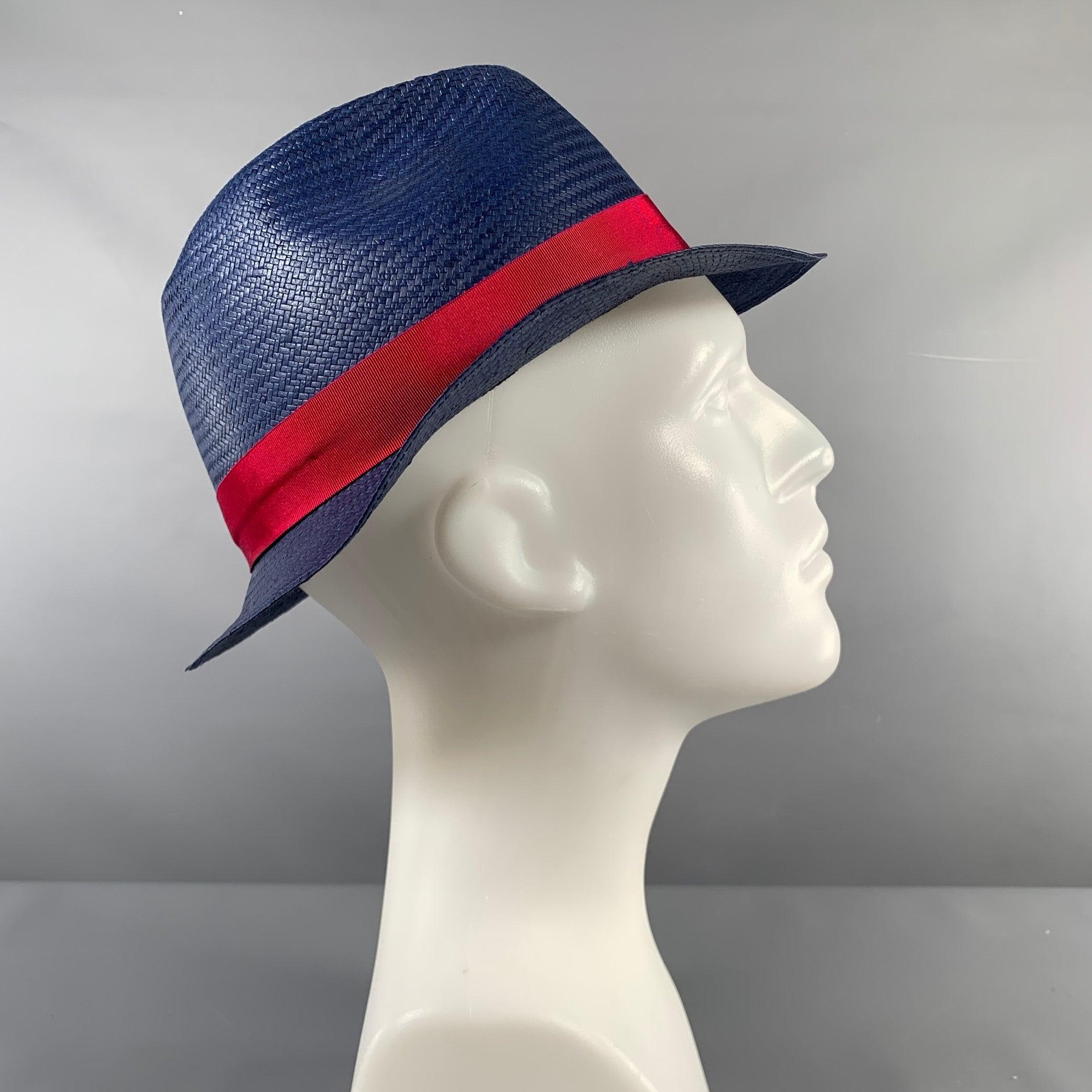 BORSALINO Größe L Blau-rote gewebte Strohhuts (Grau) im Angebot