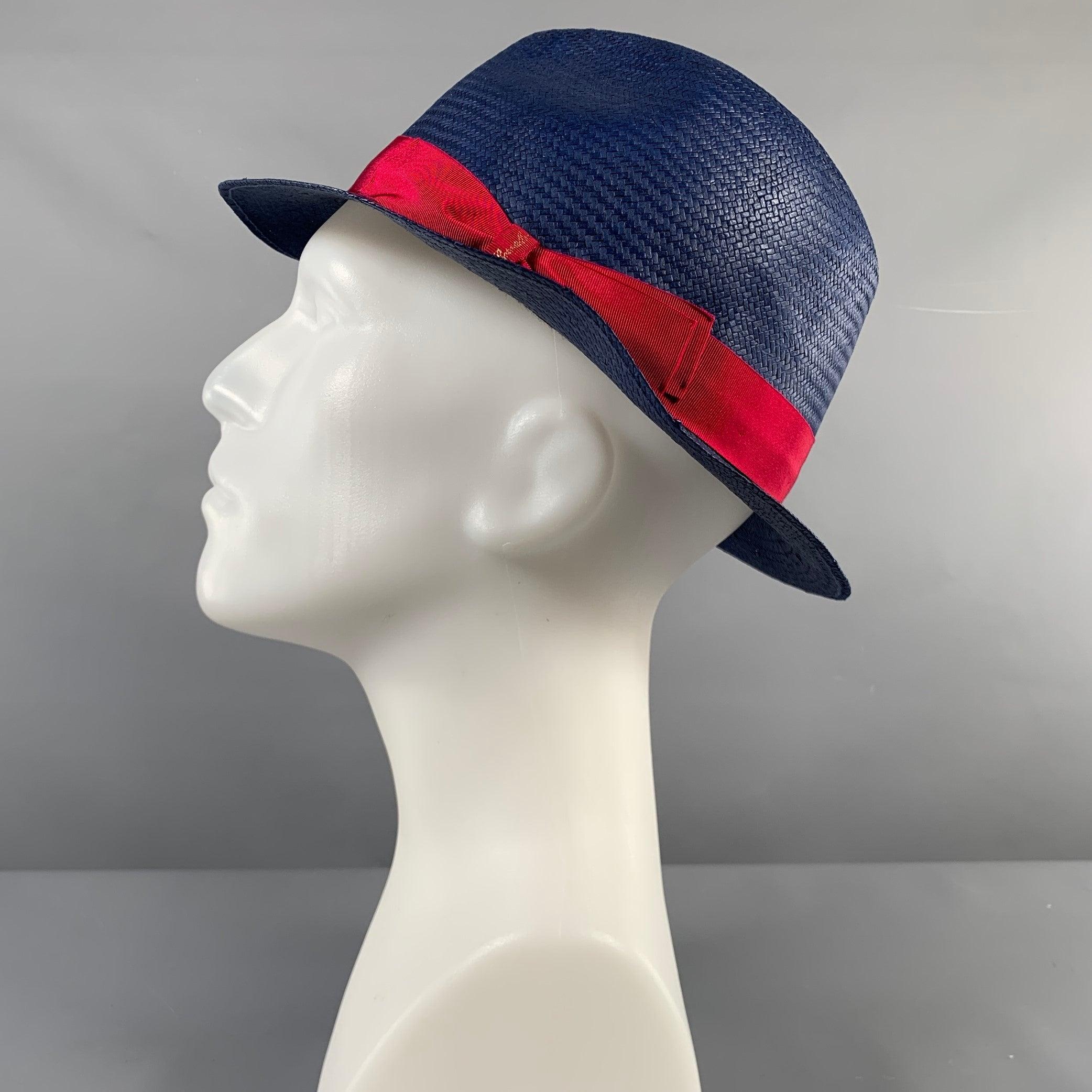 BORSALINO Größe L Blau-rote gewebte Strohhuts Herren im Angebot