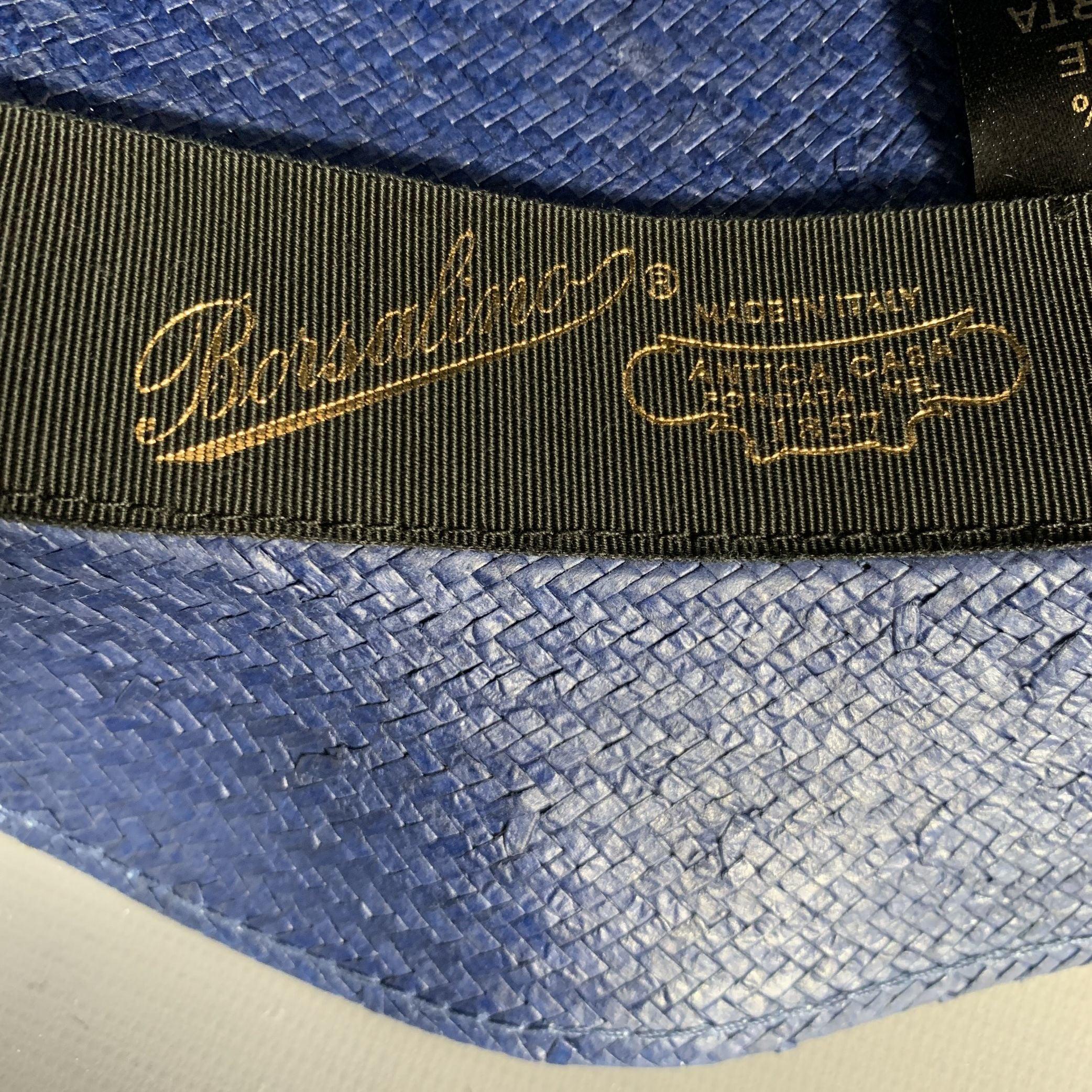 BORSALINO Größe L Blau-rote gewebte Strohhuts im Angebot 1