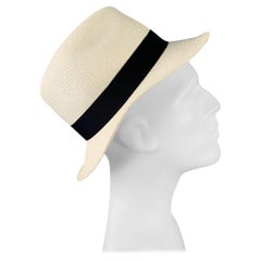 BORSALINO Size S Beige Black Straw Fedora BORSALINO Size S Beige Black Straw Fedora