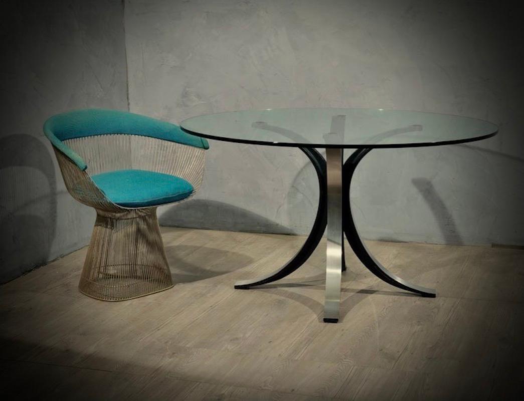 Mid-Century Modern Borsani-Gerli by Tekno Round Glass and Metal Dinning Room Table, 1960 For Sale