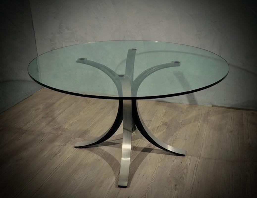 Mid-20th Century Borsani-Gerli by Tekno Round Glass and Metal Dinning Room Table, 1960 For Sale